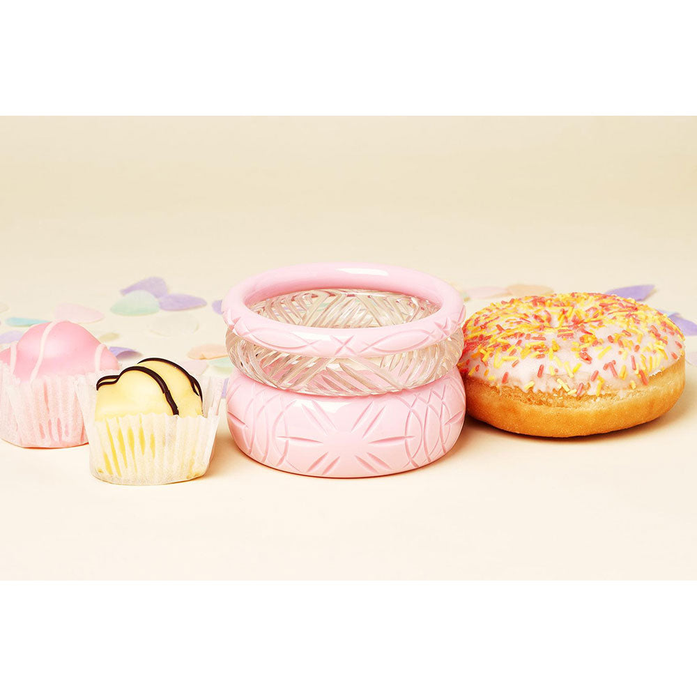 Wide Baby Pink Heavy Carve Bangle by Splendette