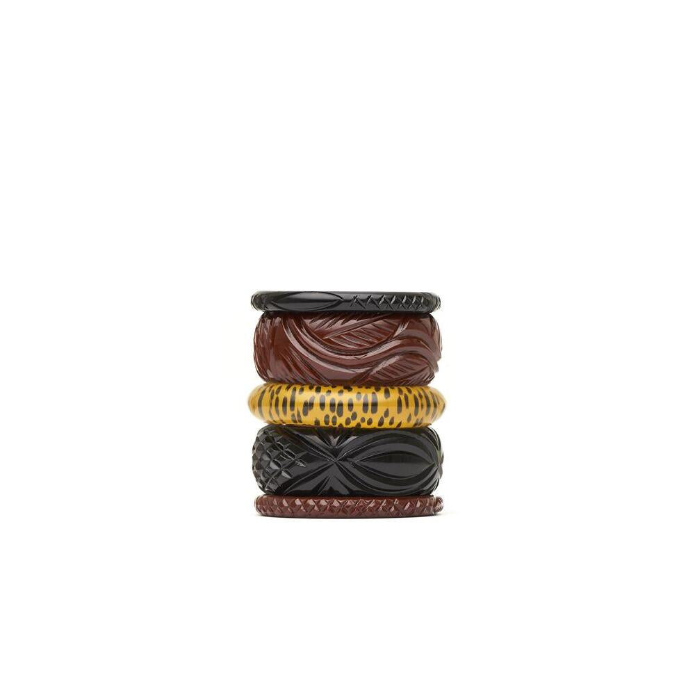 Wide Black Heavy Carve Fakelite Medium Bangle by Splendette