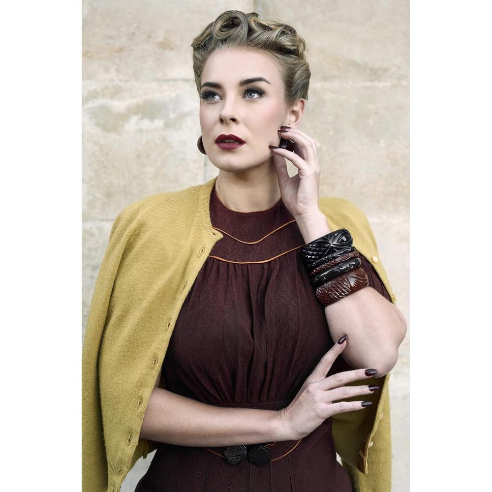 Wide Black Heavy Carve Fakelite Medium Bangle by Splendette