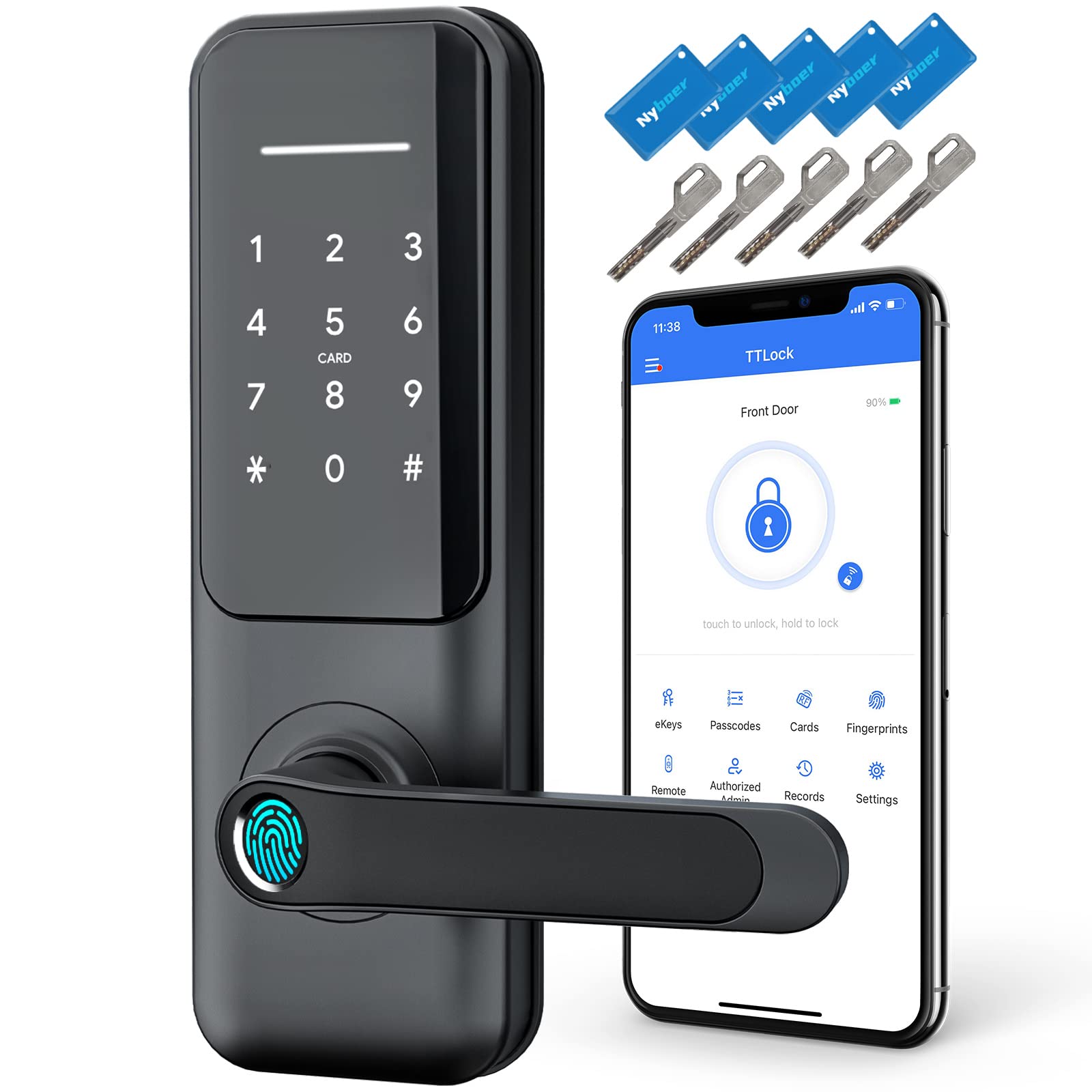 WiFi Camera Video Smart Door Lock with Fingerprint, Nyboer Keyless Entry, Electronic Digital Keypad with Handle