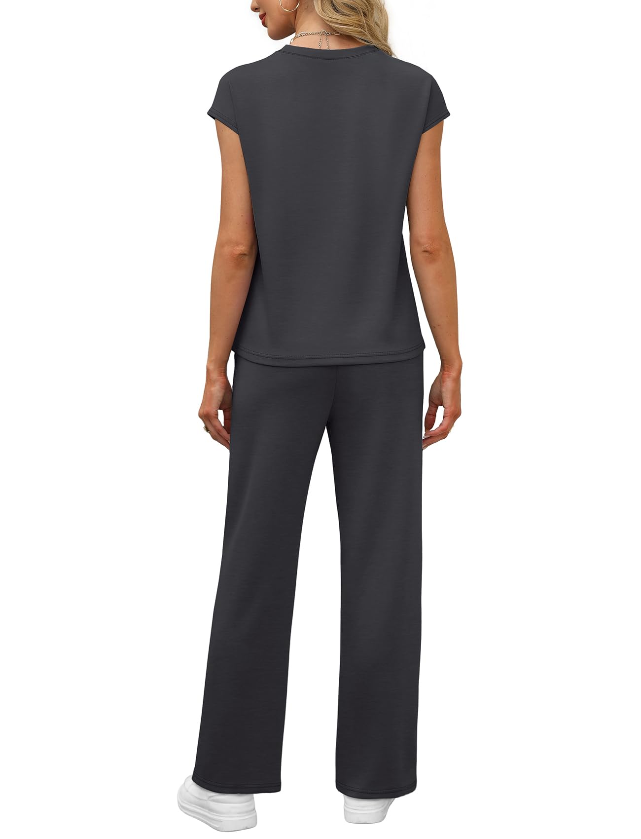 WIHOLL 2 Piece Sets for Women Casual Summer Travel Vacation Outfits Cap Sleeve Lounge Set