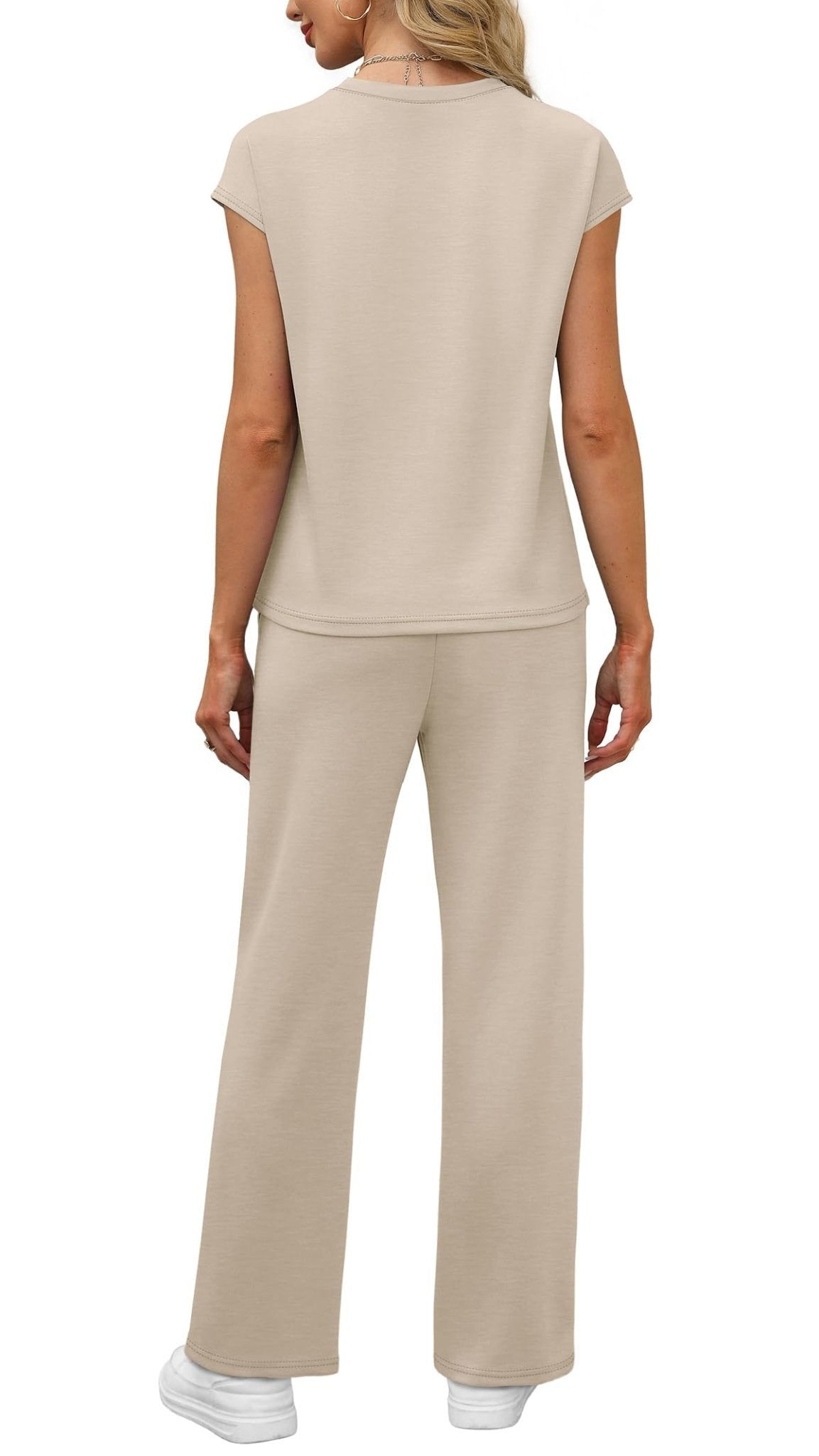 WIHOLL 2 Piece Sets for Women Casual Summer Travel Vacation Outfits Cap Sleeve Lounge Set