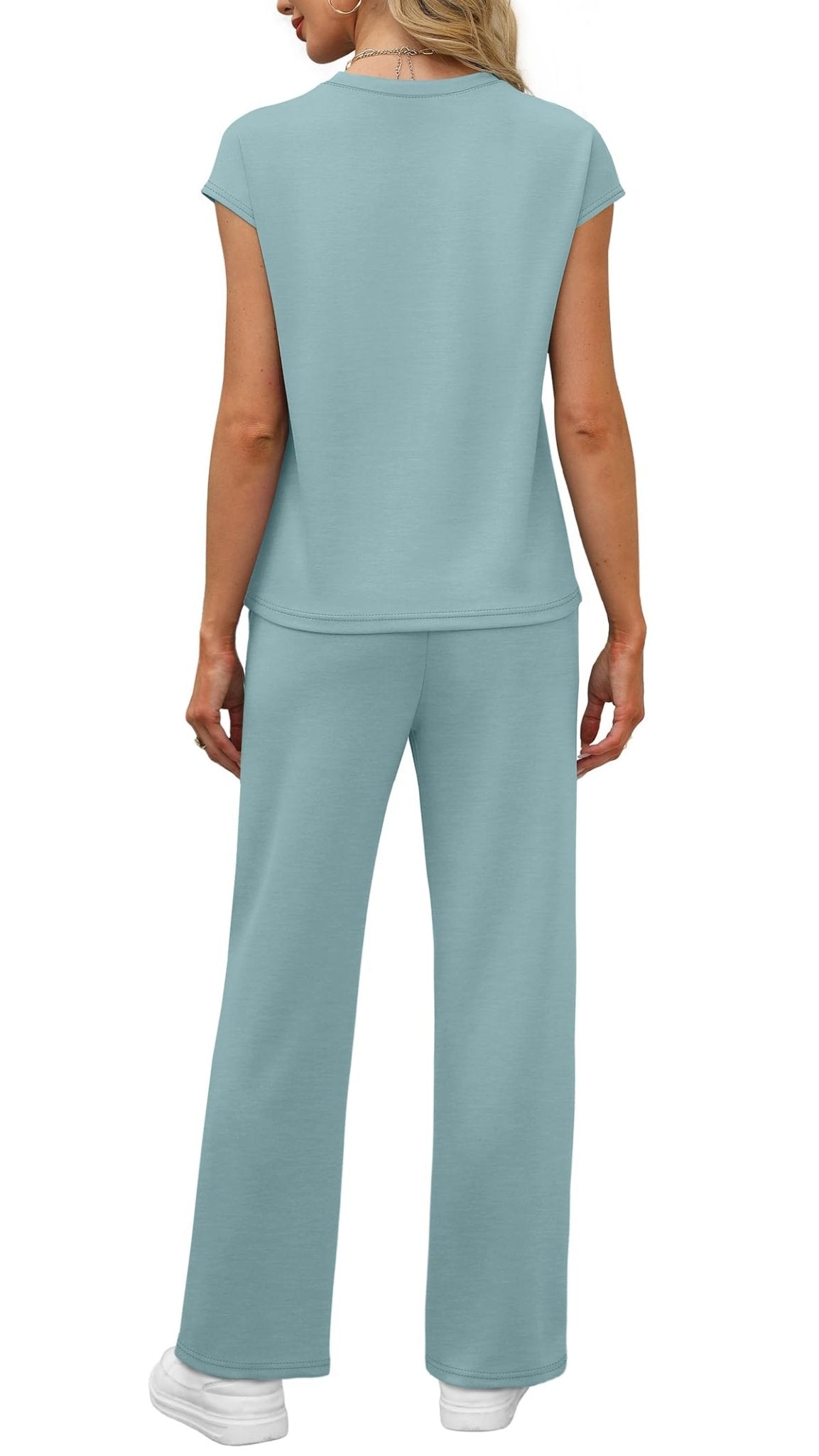 WIHOLL 2 Piece Sets for Women Casual Summer Travel Vacation Outfits Cap Sleeve Lounge Set