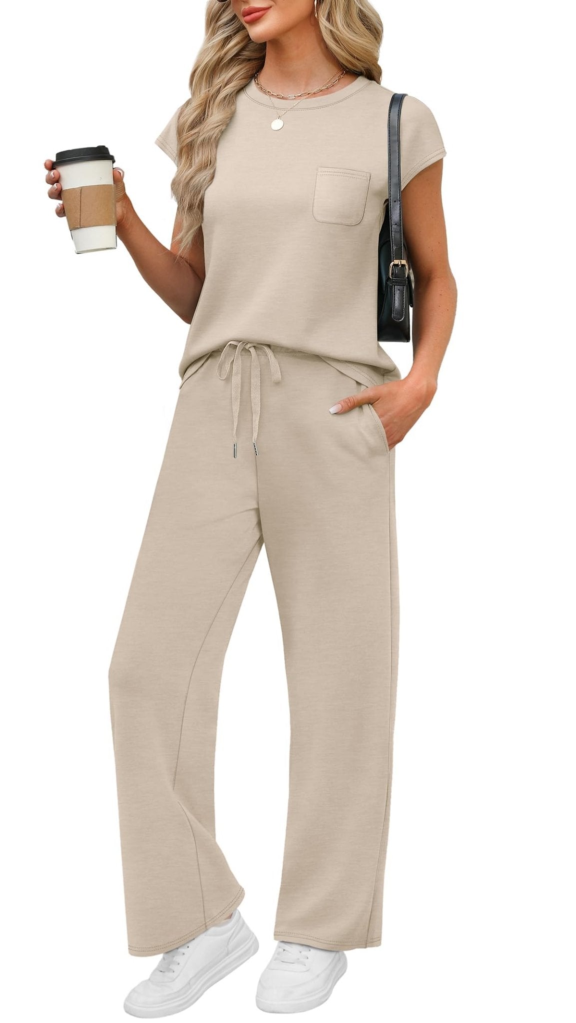 WIHOLL 2 Piece Sets for Women Casual Summer Travel Vacation Outfits Cap Sleeve Lounge Set