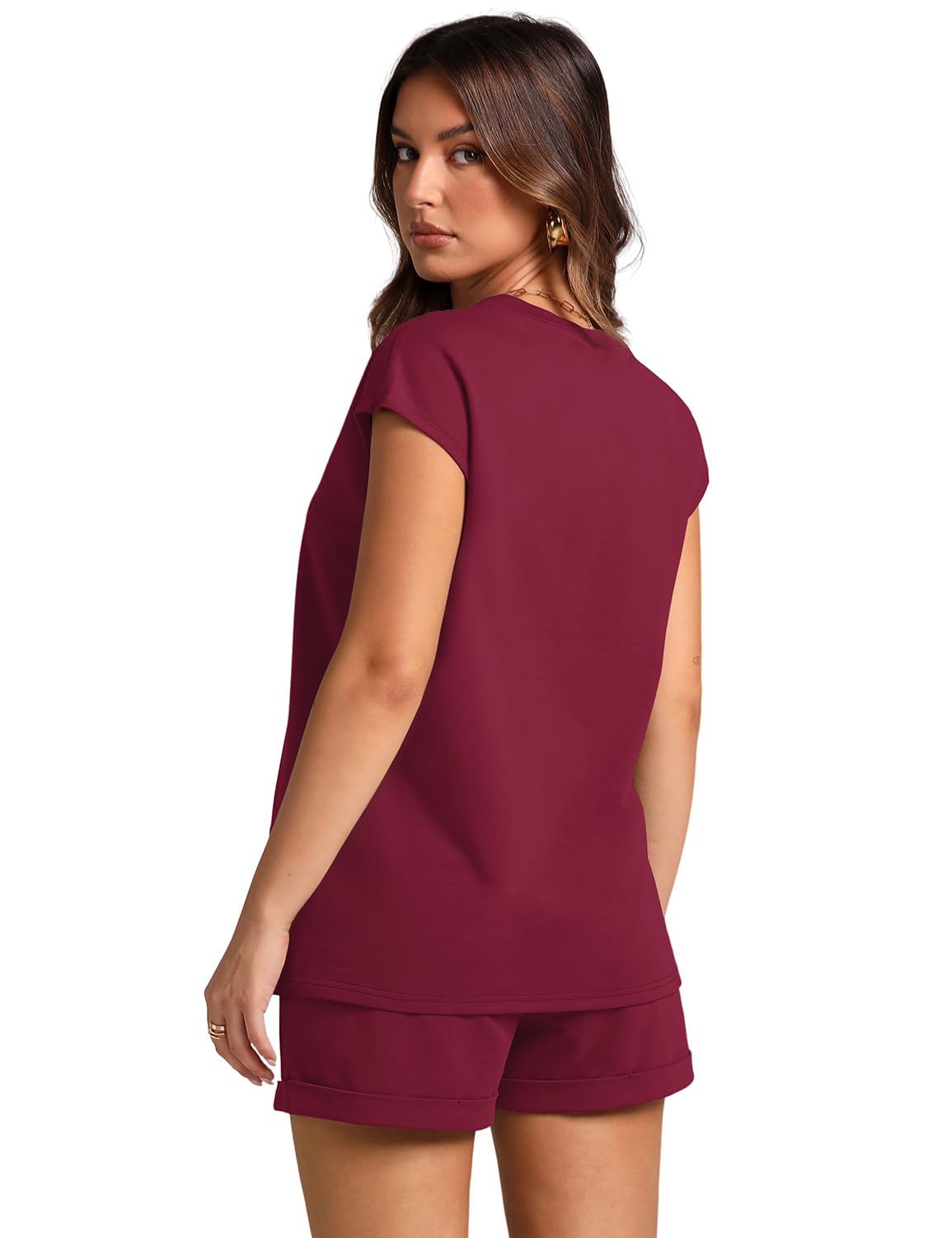 WIHOLL 2 Piece Sets for Women Casual Summer Travel Vacation Outfits Cap Sleeve Shorts Lounge Set