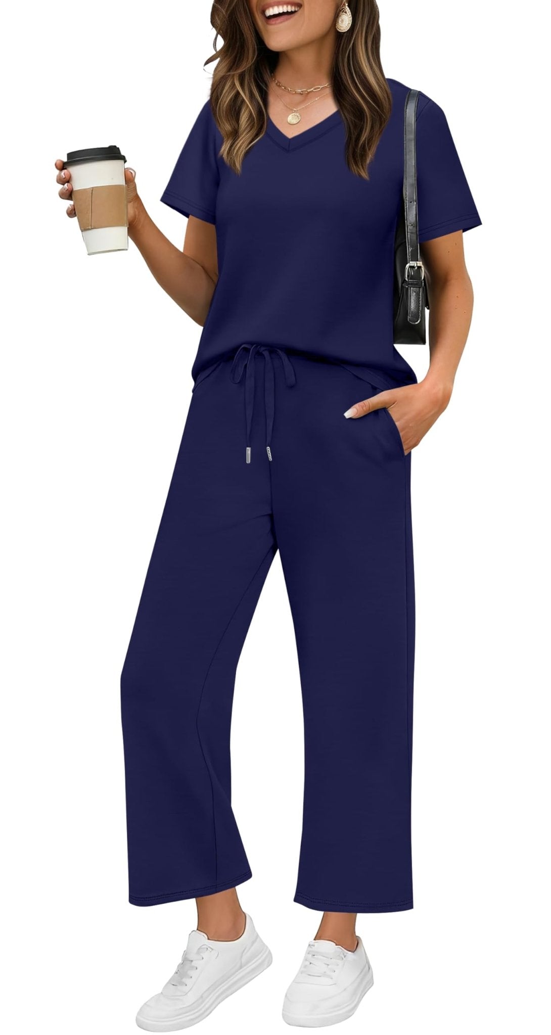 WIHOLL 2 Piece Sets for Women Summer Lounge Set Wide Leg Pants Matching Set Vacation Travel Outfits Beach Clothing