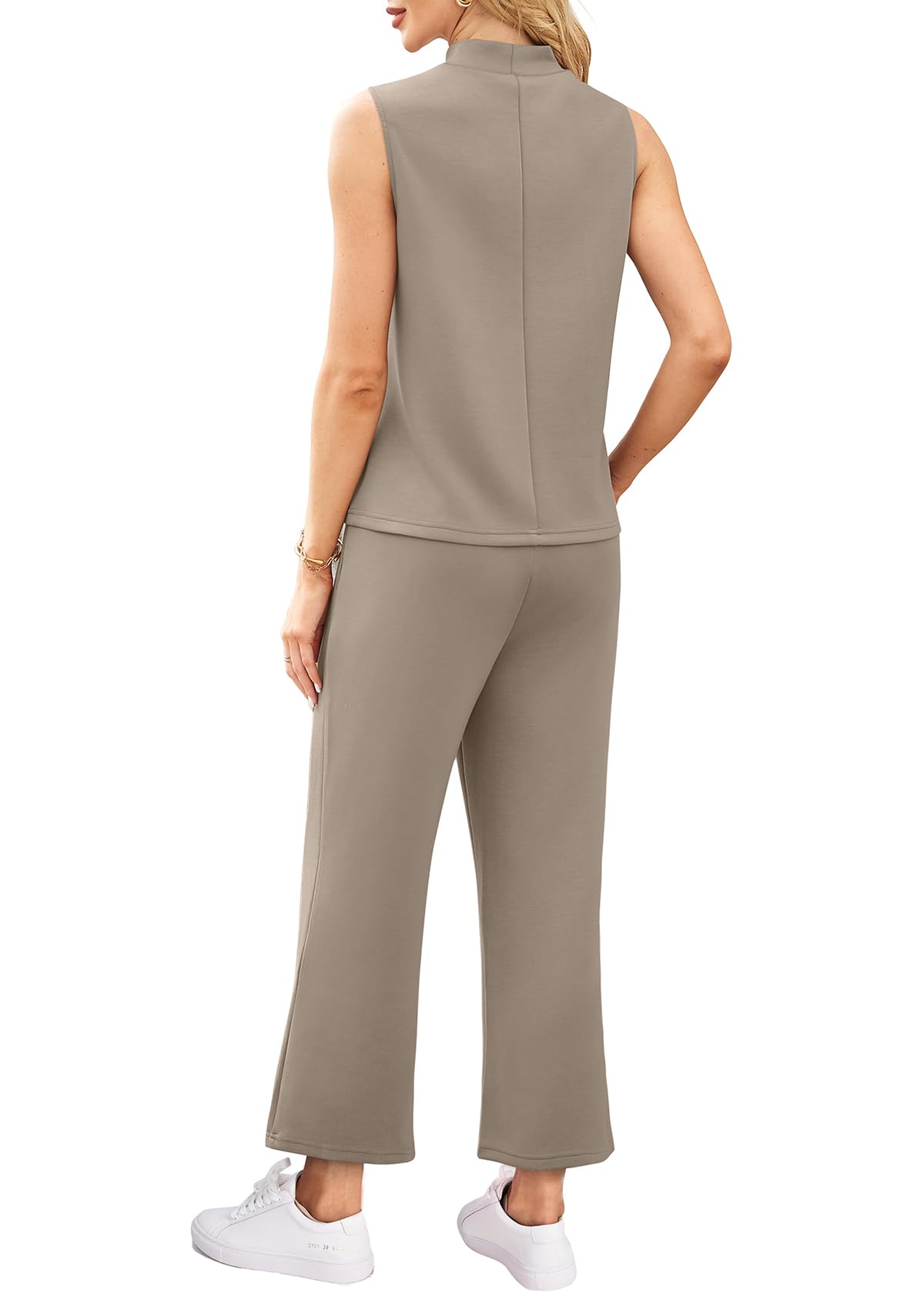 WIHOLL 2 Piece Sets for Women Summer Travel Vacation Outfits Casual Mock Neck Wide Leg Crop Pants Lounge Sets