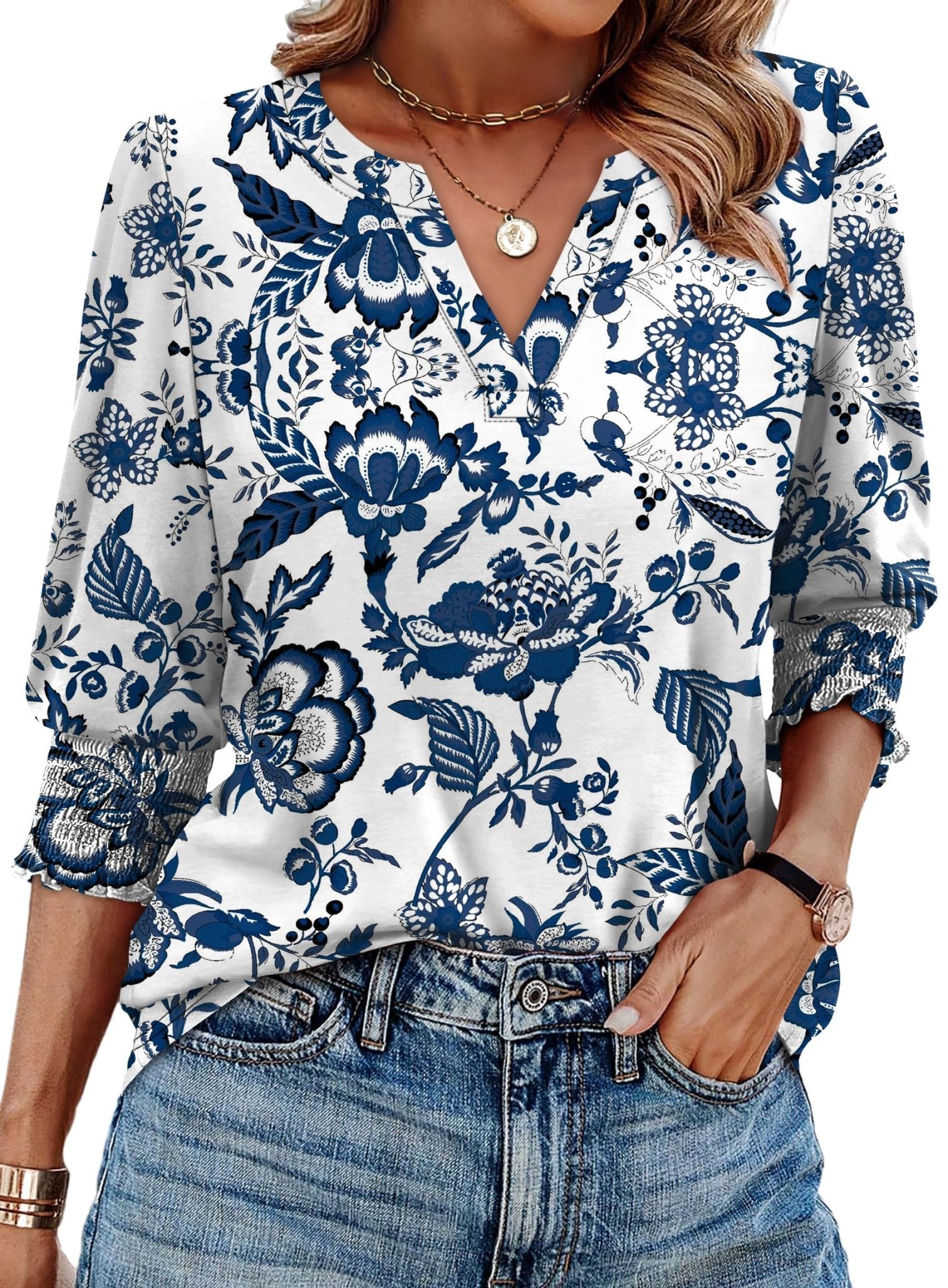 WIHOLL Blouses for Women Dressy Casual 3/4 Length Sleeve Womens Tops Trendy Summer Spring Shirts S-3XL