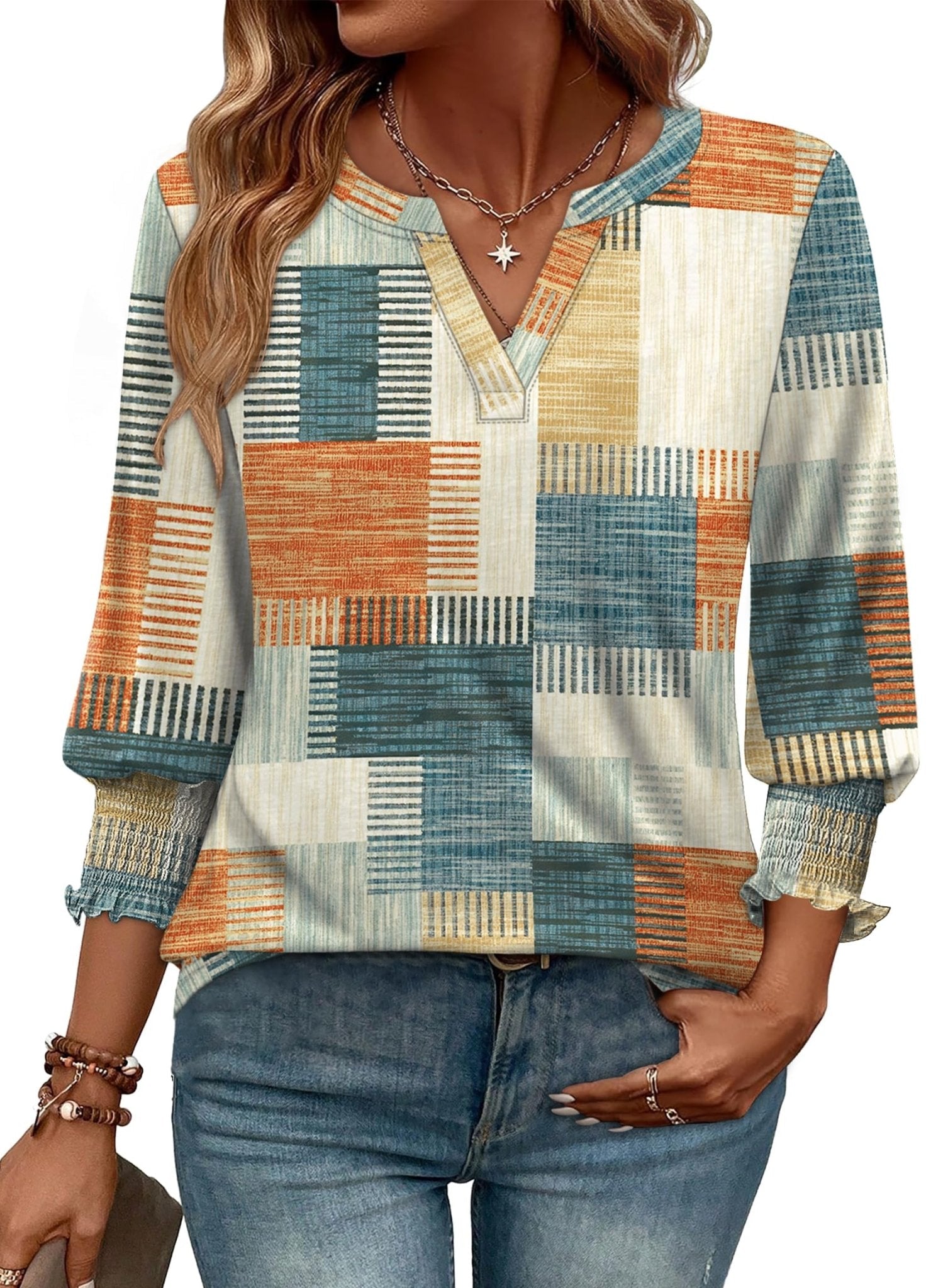 WIHOLL Blouses for Women Dressy Casual 3/4 Length Sleeve Womens Tops Trendy Summer Spring Shirts S-3XL