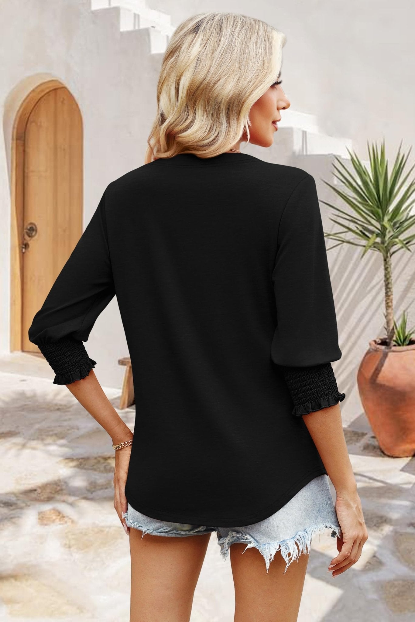 WIHOLL Blouses for Women Dressy Casual 3/4 Length Sleeve Womens Tops Trendy Summer Spring Shirts S-3XL