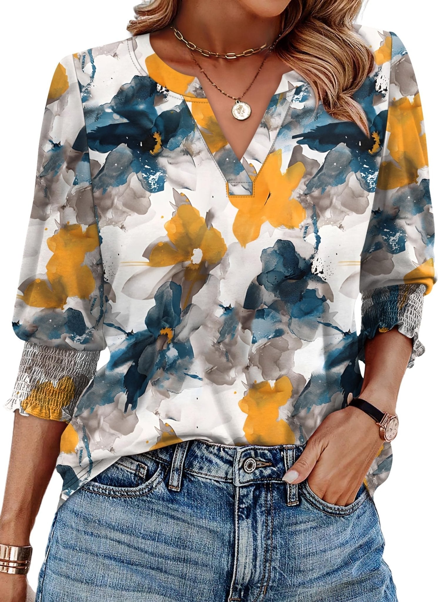 WIHOLL Blouses for Women Dressy Casual 3/4 Length Sleeve Womens Tops Trendy Summer Spring Shirts S-3XL