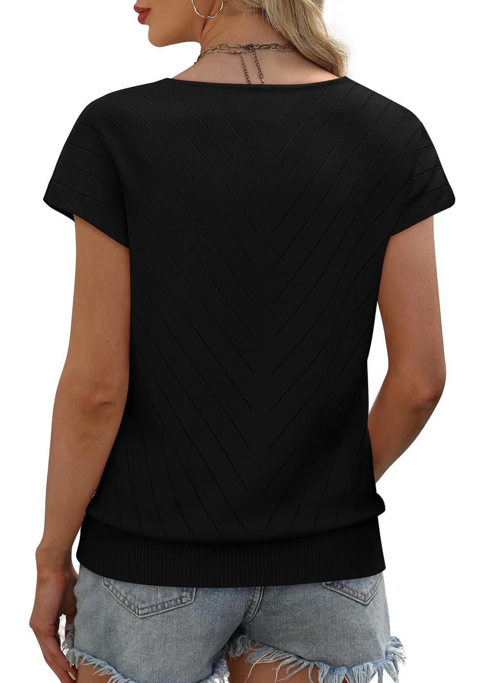 WIHOLL Short Sleeve Sweater for Women V Neck Trendy Summer Tops 2025 Beach Vacation Clothes Travel Business Casual Outfits