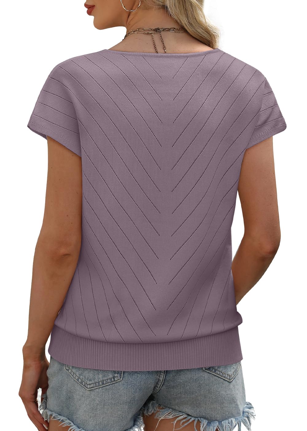 WIHOLL Short Sleeve Sweater for Women V Neck Trendy Summer Tops 2025 Beach Vacation Clothes Travel Business Casual Outfits