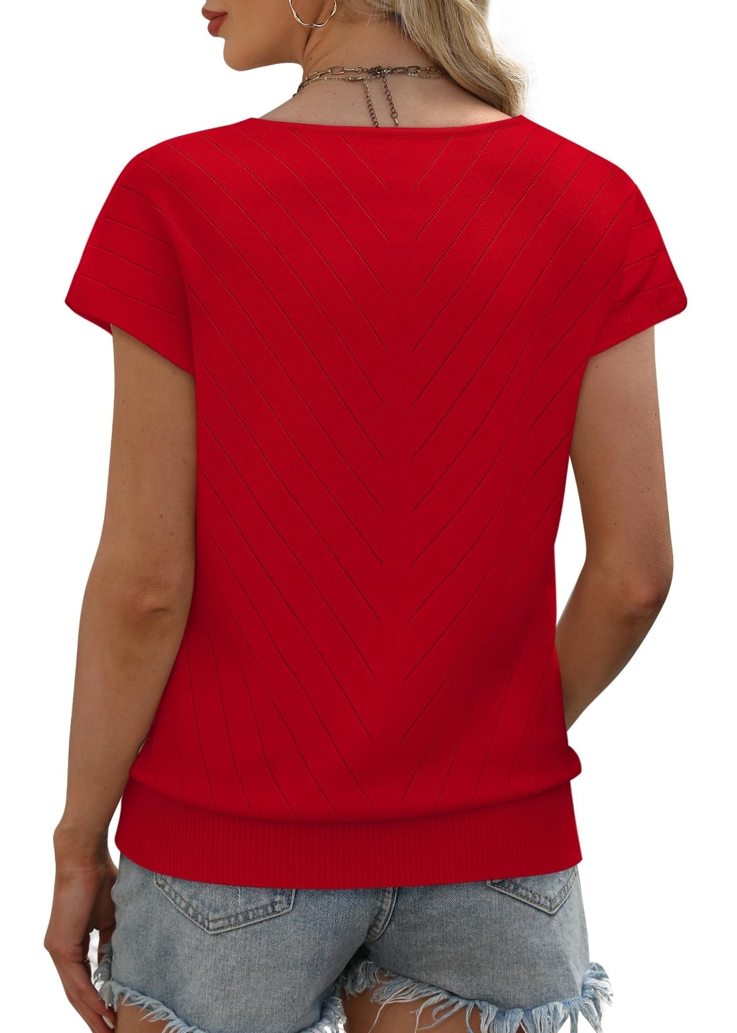 WIHOLL Short Sleeve Sweater for Women V Neck Trendy Summer Tops 2025 Beach Vacation Clothes Travel Business Casual Outfits