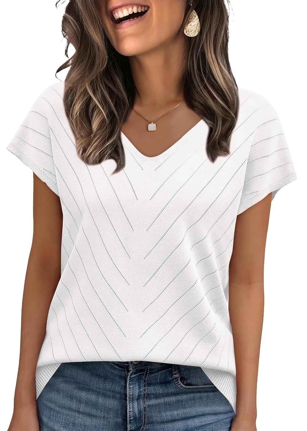 WIHOLL Short Sleeve Sweater for Women V Neck Trendy Summer Tops 2025 Beach Vacation Clothes Travel Business Casual Outfits