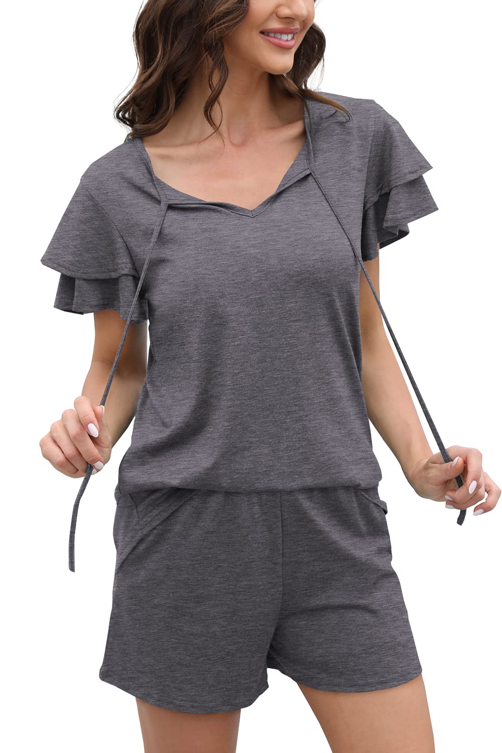 WIHOLL Summer Outfits for Women 2 Piece Short Sleeve V Neck Lounge Sets Casual