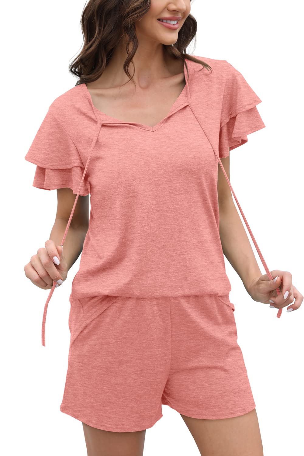 WIHOLL Summer Outfits for Women 2 Piece Short Sleeve V Neck Lounge Sets Casual