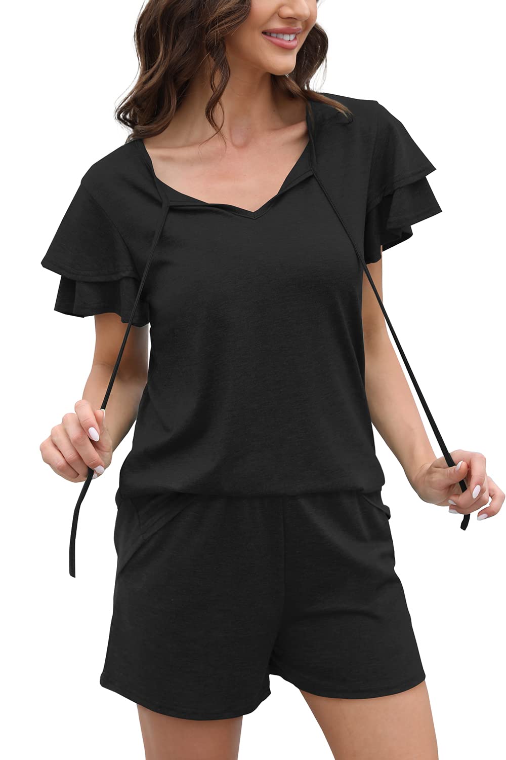 WIHOLL Summer Outfits for Women 2 Piece Short Sleeve V Neck Lounge Sets Casual