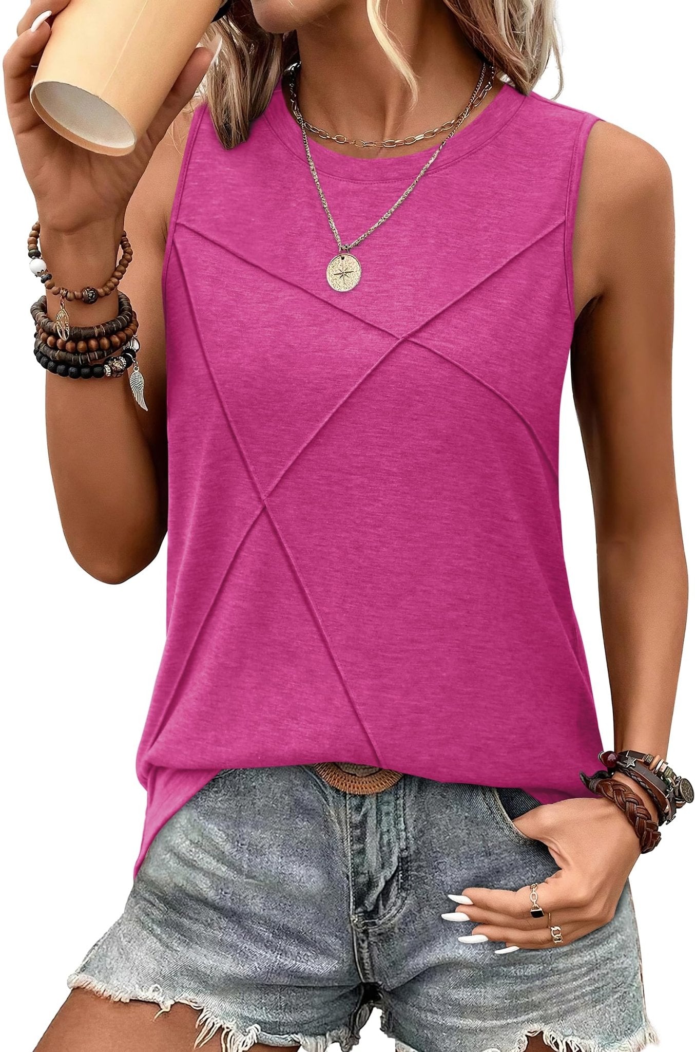 WIHOLL Summer Tank Tops for Women Loose Fit Crew Neck Casual Sleeveless Tops 2025 Trendy