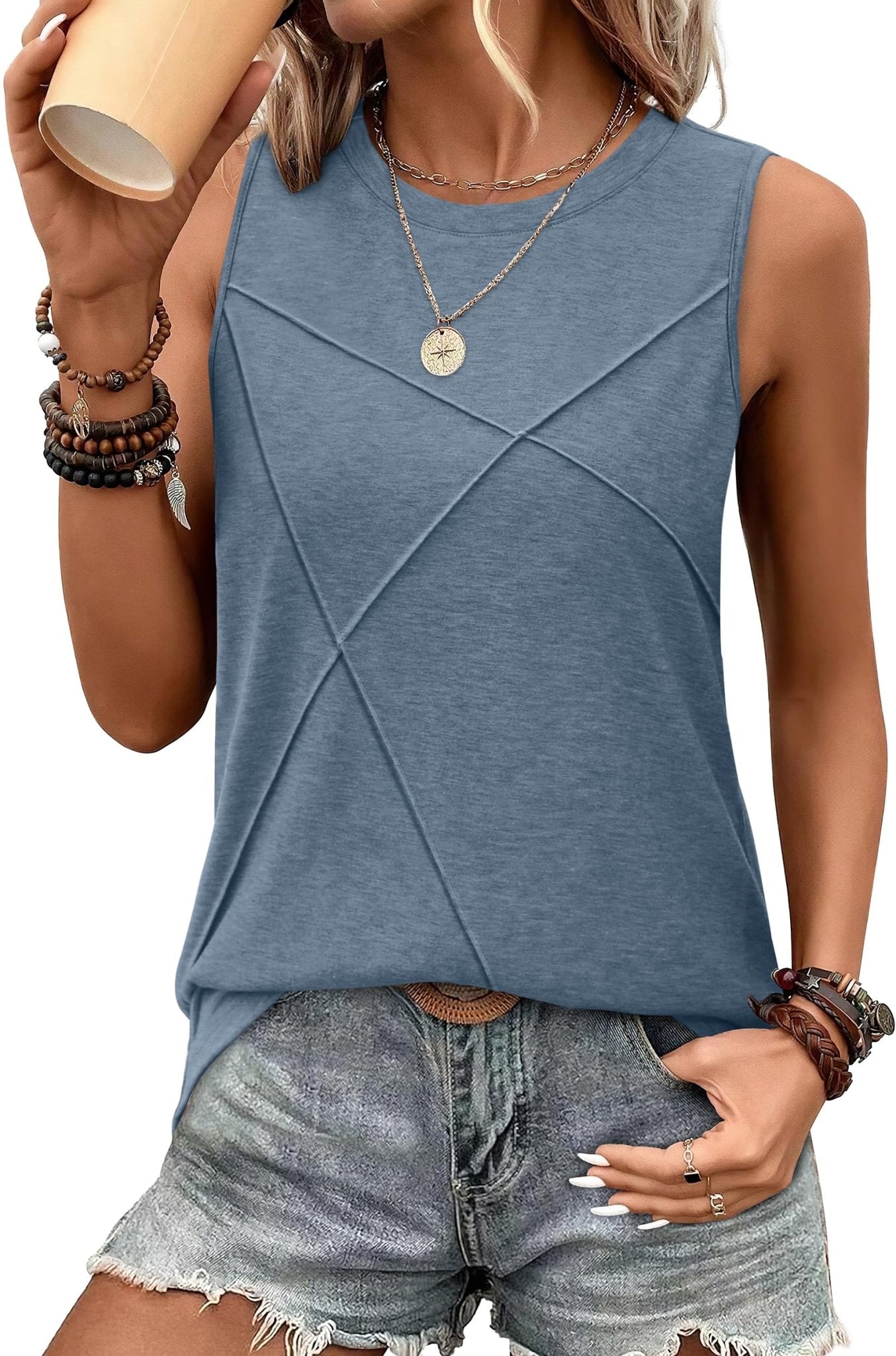 WIHOLL Summer Tank Tops for Women Loose Fit Crew Neck Casual Sleeveless Tops 2025 Trendy