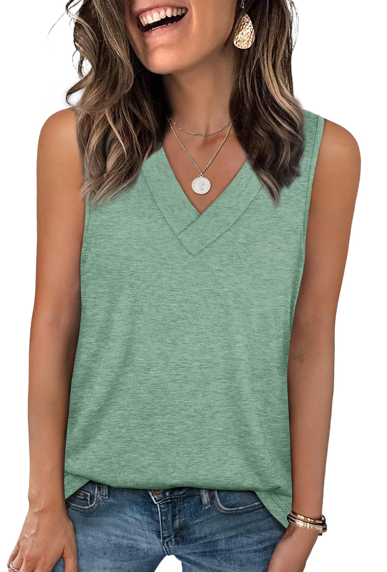 WIHOLL Tank Tops for Women Summer V Neck T Shirts Trendy Sleeveless Basic Tee Loose Fit 2025 Fashion