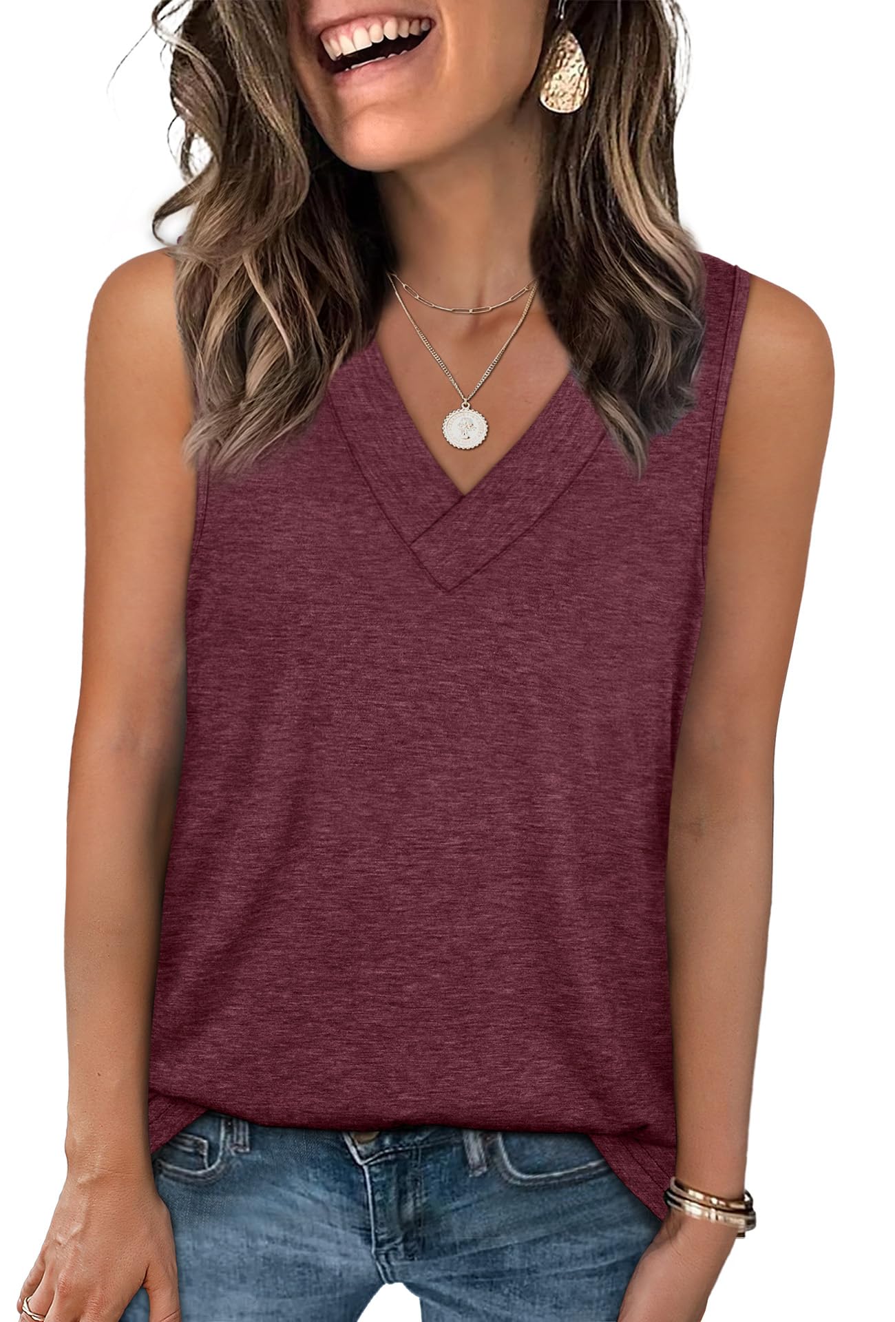 WIHOLL Tank Tops for Women Summer V Neck T Shirts Trendy Sleeveless Basic Tee Loose Fit 2025 Fashion