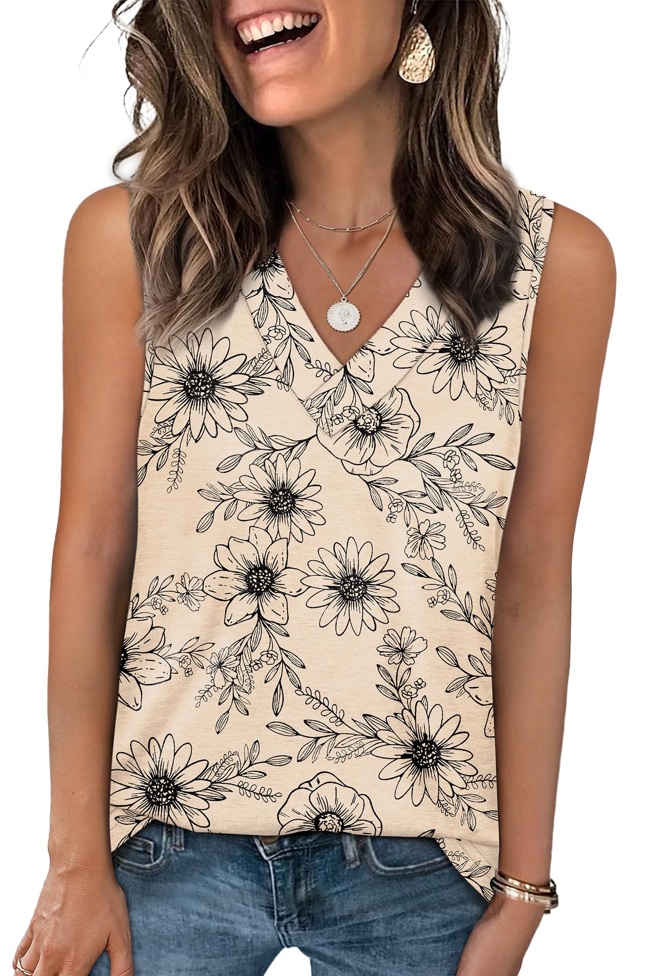 WIHOLL Tank Tops for Women Summer V Neck T Shirts Trendy Sleeveless Basic Tee Loose Fit 2025 Fashion