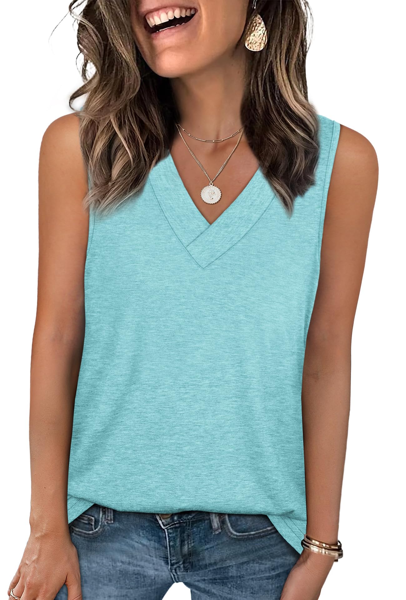 WIHOLL Tank Tops for Women Summer V Neck T Shirts Trendy Sleeveless Basic Tee Loose Fit 2025 Fashion