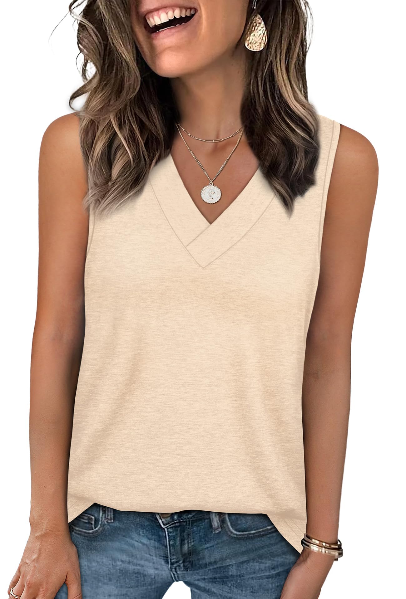 WIHOLL Tank Tops for Women Summer V Neck T Shirts Trendy Sleeveless Basic Tee Loose Fit 2025 Fashion