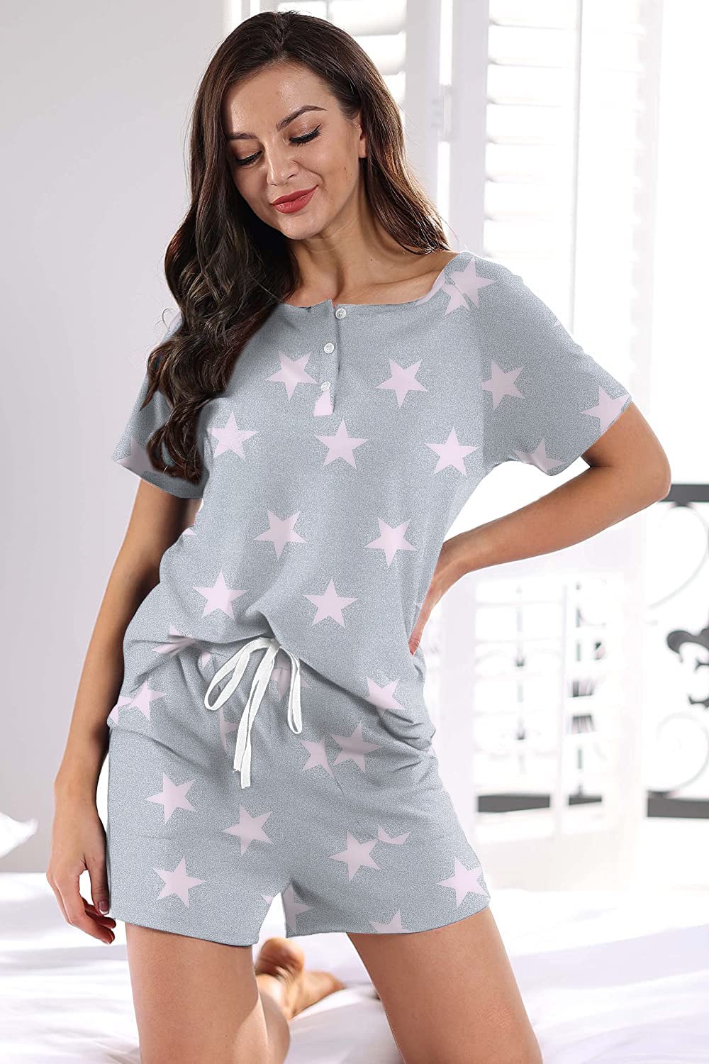 WIHOLL Two Piece Outfits for Women Lounge Sets Button Down Top and Shorts Set Sweatsuits with Pockets