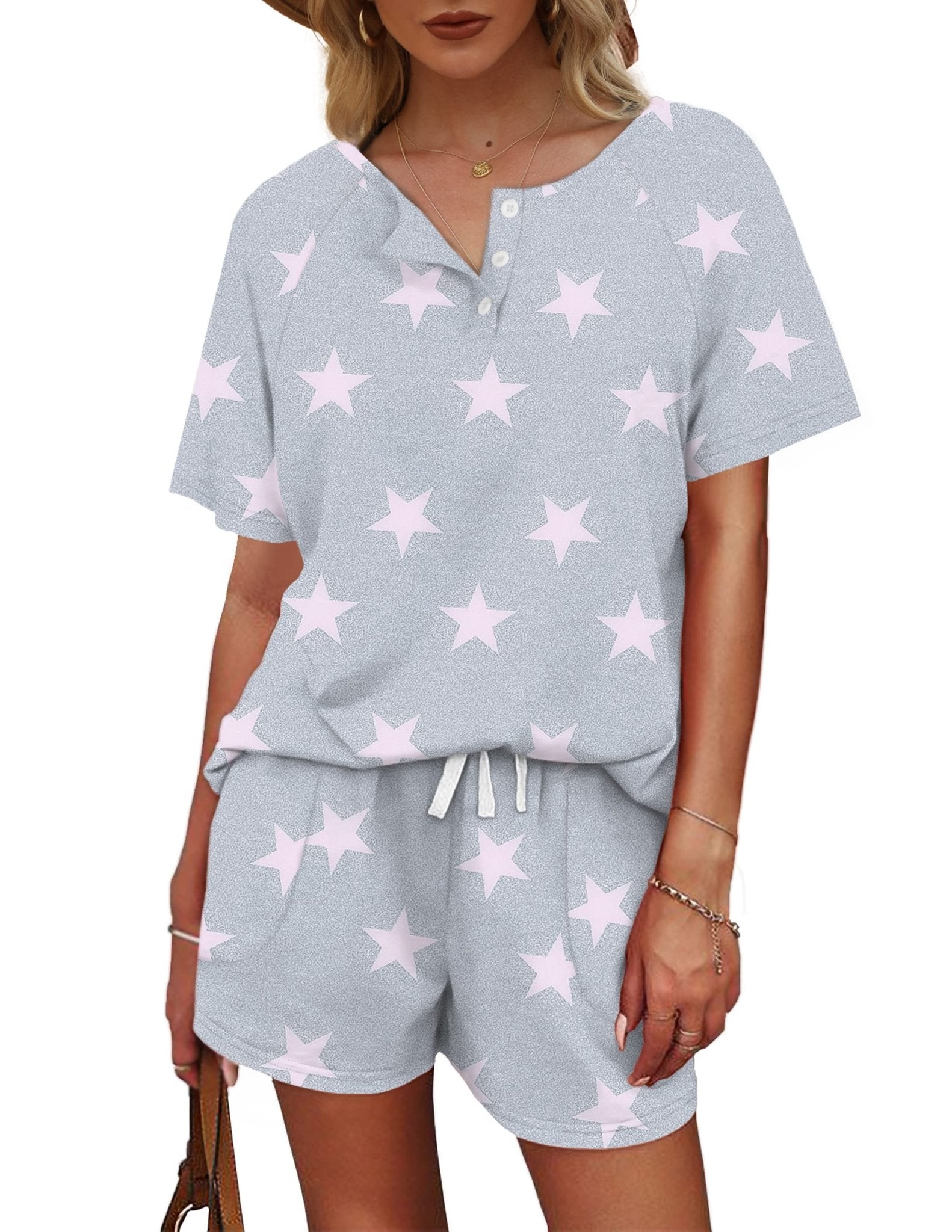 WIHOLL Two Piece Outfits for Women Lounge Sets Button Down Top and Shorts Set Sweatsuits with Pockets