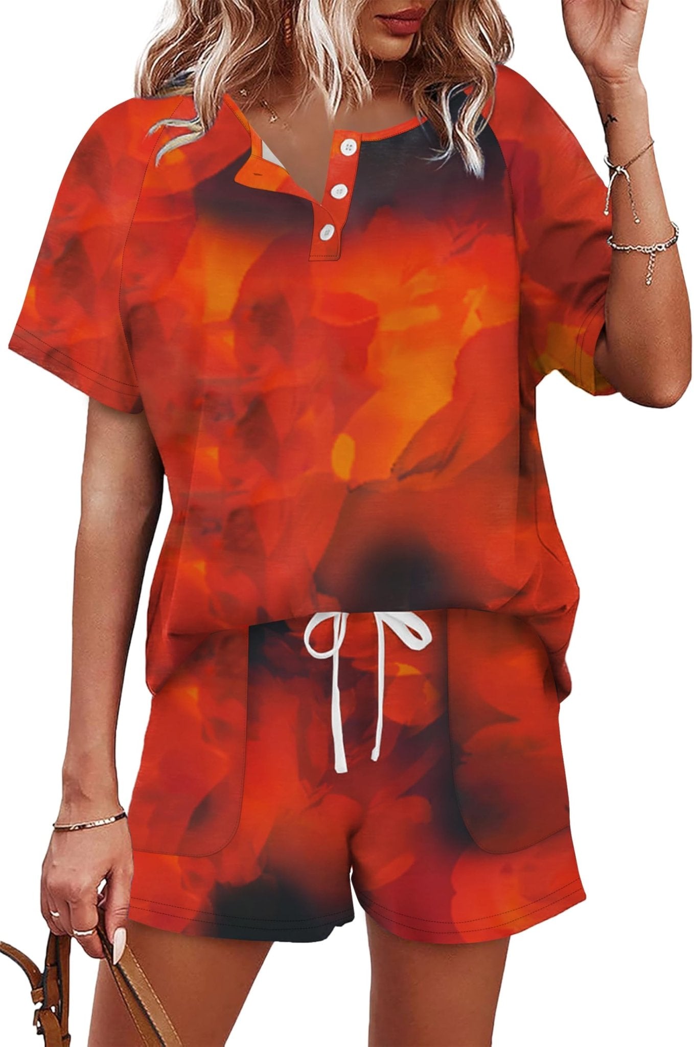 WIHOLL Two Piece Outfits for Women Lounge Sets Button Down Top and Shorts Set Sweatsuits with Pockets