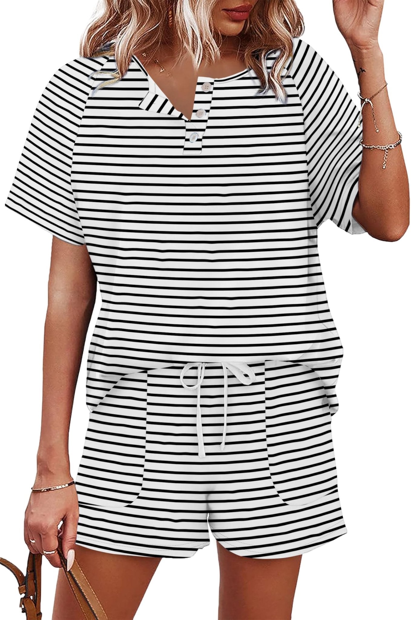 WIHOLL Two Piece Outfits for Women Lounge Sets Button Down Top and Shorts Set Sweatsuits with Pockets