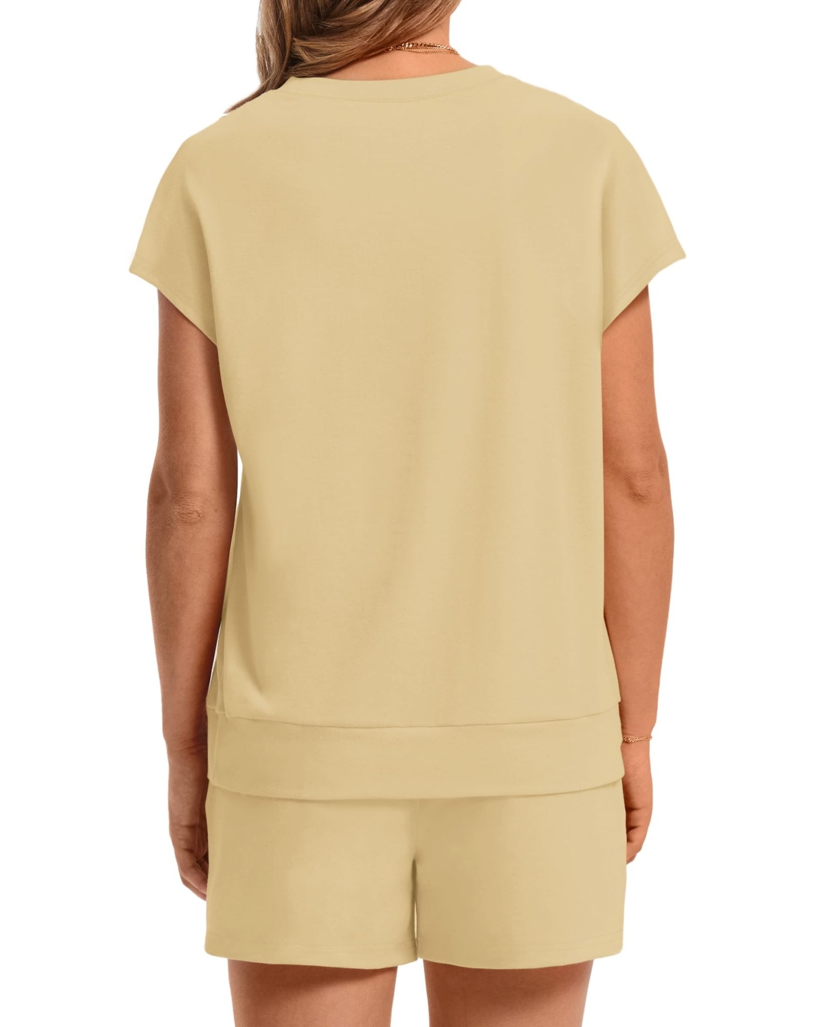 WIHOLL Two Piece Sets for Women Summer Crew Neck Lounge Short Sets Cap Sleeve Drawstring Sweatsuit with Pocket