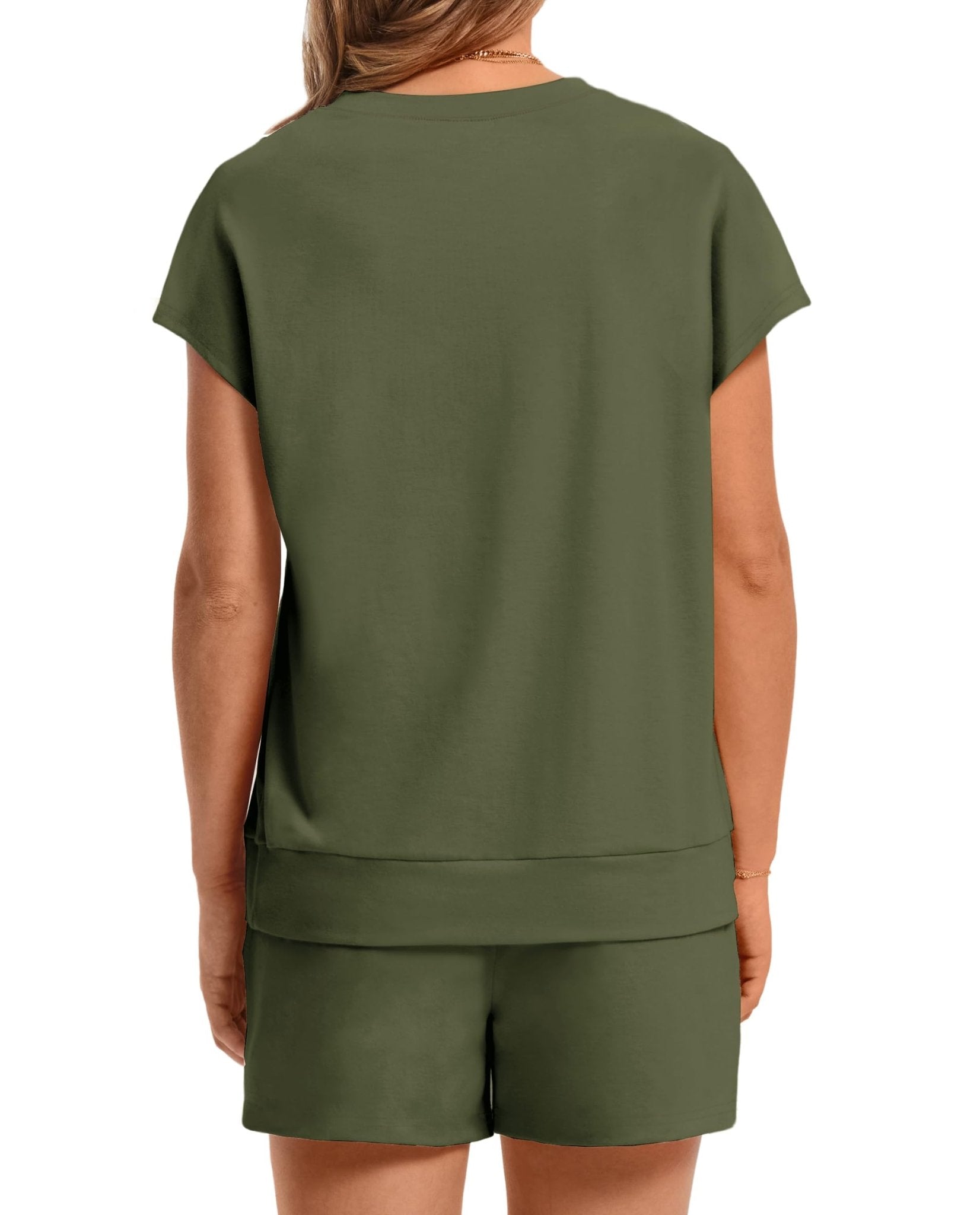 WIHOLL Two Piece Sets for Women Summer Crew Neck Lounge Short Sets Cap Sleeve Drawstring Sweatsuit with Pocket