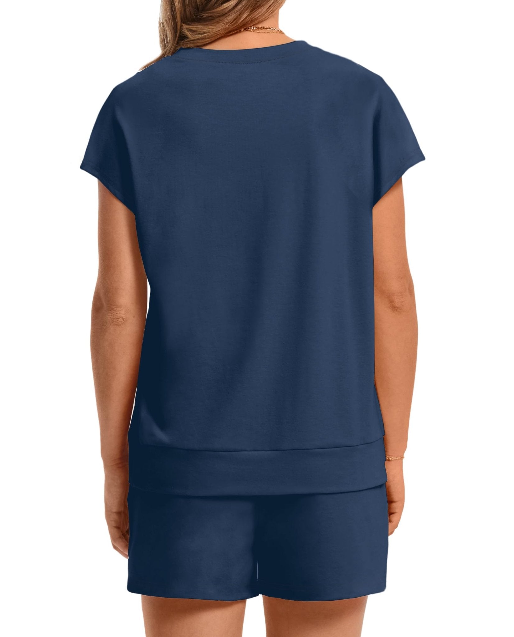 WIHOLL Two Piece Sets for Women Summer Crew Neck Lounge Short Sets Cap Sleeve Drawstring Sweatsuit with Pocket