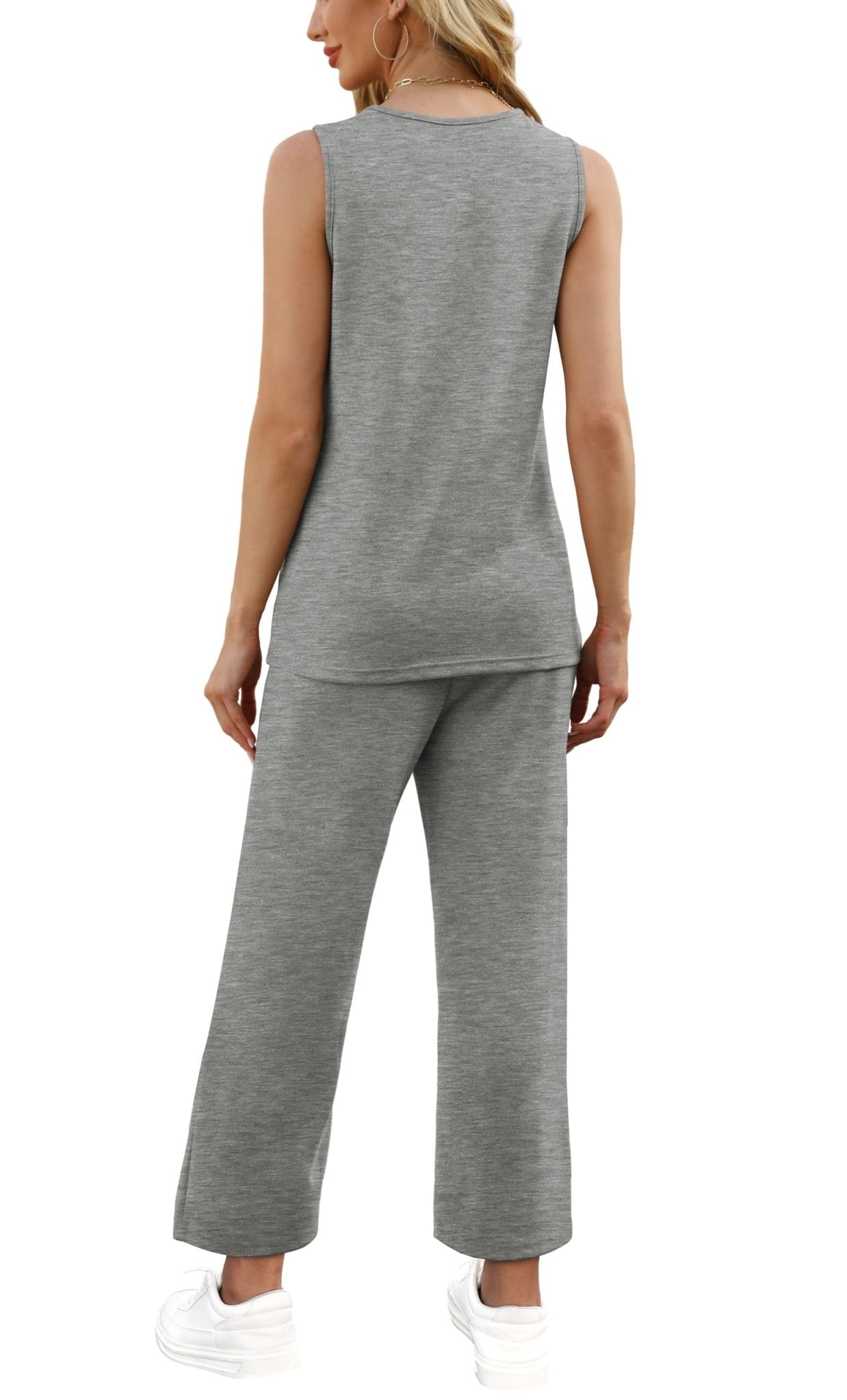 WIHOLL Two Piece Sets for Women Summer Outfits Matching Lounge Sets Wide Leg Crop Pants Vacation Travel