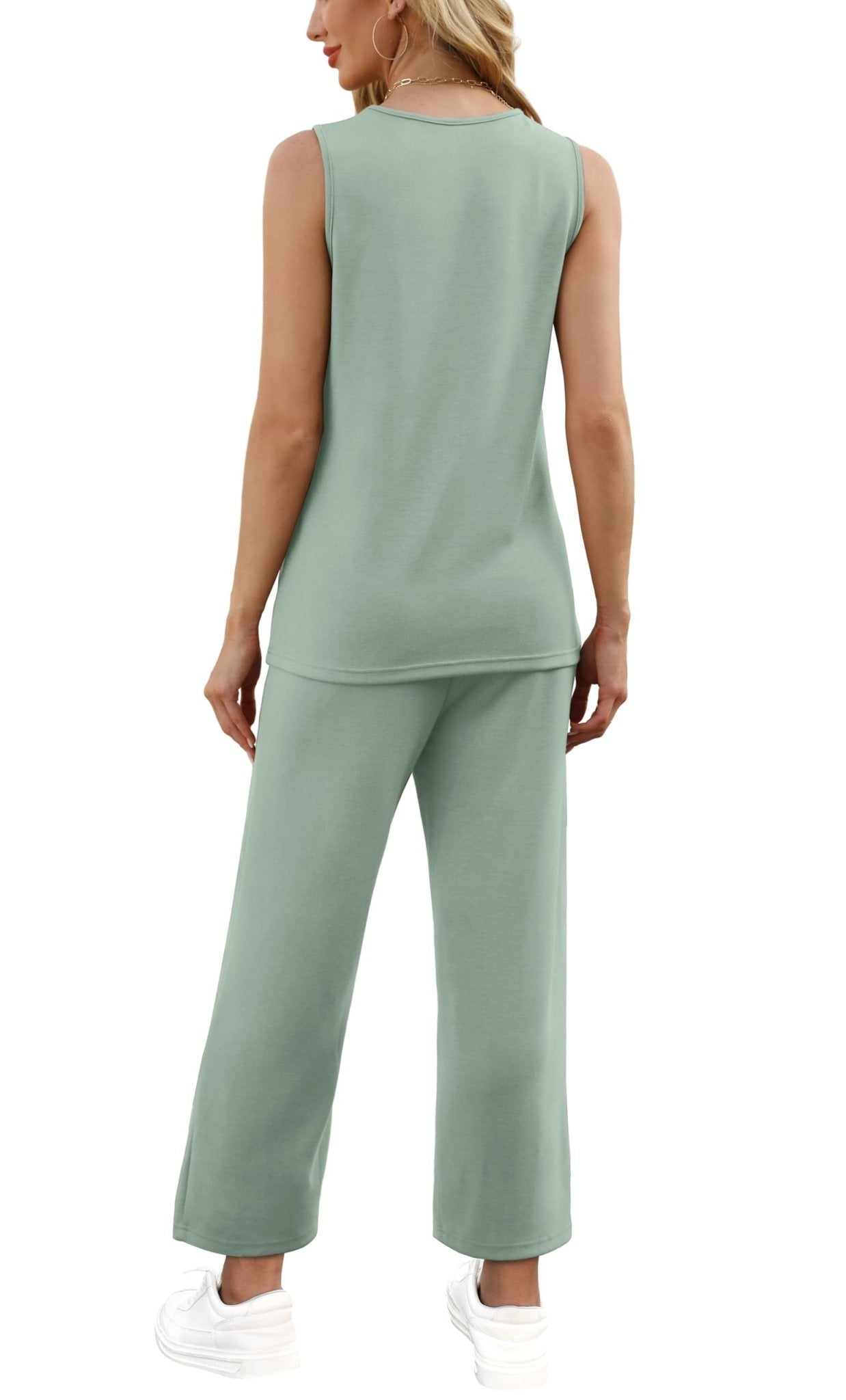 WIHOLL Two Piece Sets for Women Summer Outfits Matching Lounge Sets Wide Leg Crop Pants Vacation Travel