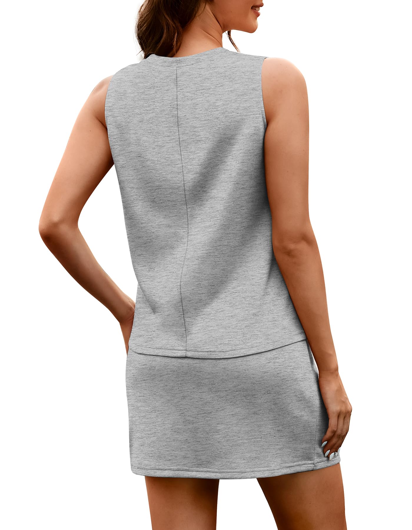 WIHOLL Two Piece Skirt Sets for Women Summer Vacation Outfits Tennis Skirt Crew Neck Top Versatile Lounge Sets