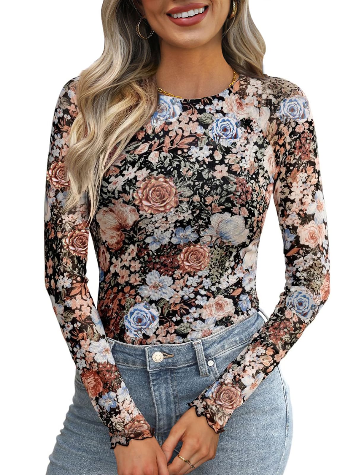 WIHOLL Womens Mesh Sheer Tops Sexy Crew Neck Summer Loose FIt Party Clubwear Shirts