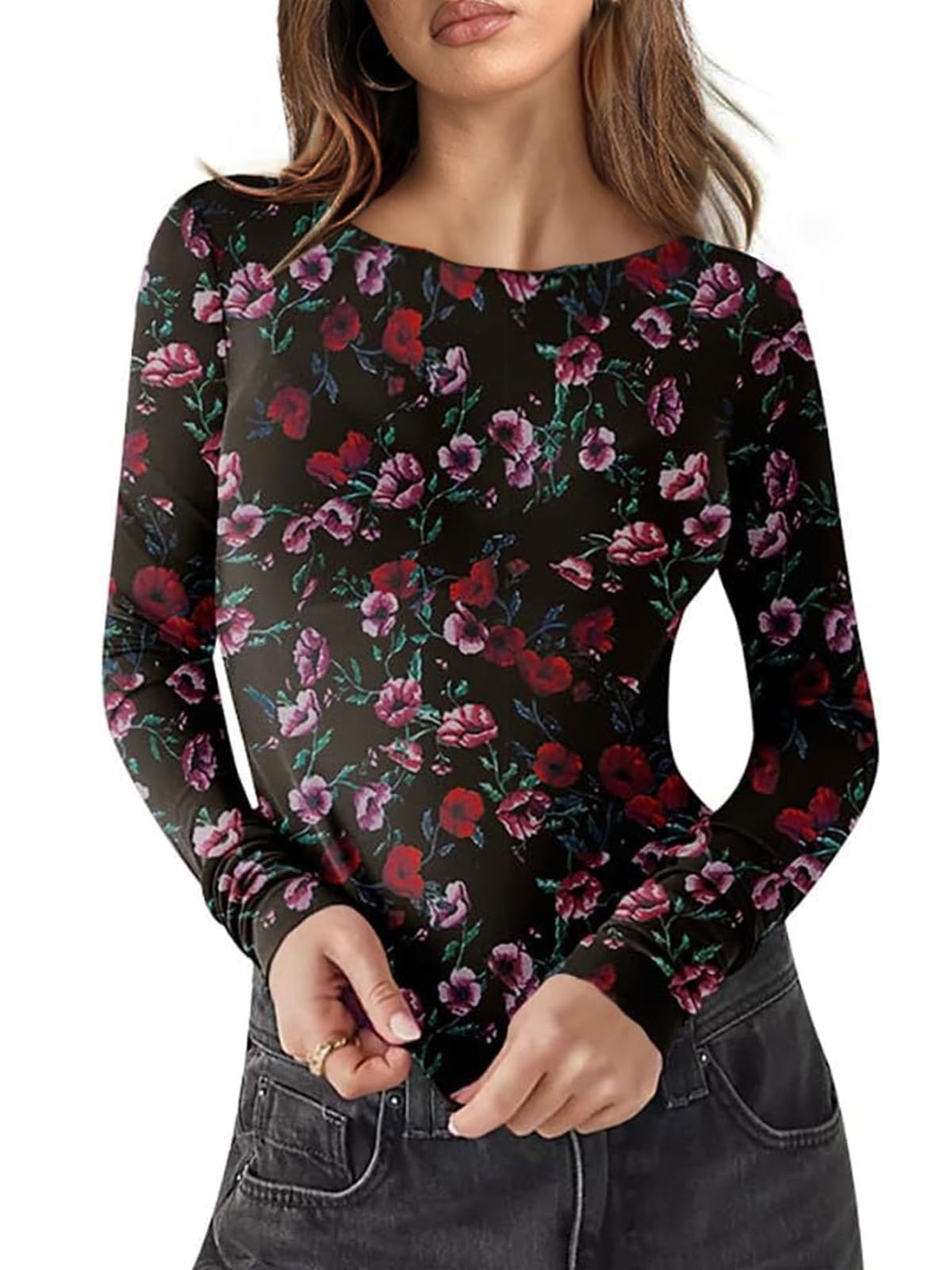 WIHOLL Womens Mesh Sheer Tops Sexy Crew Neck Summer Loose FIt Party Clubwear Shirts