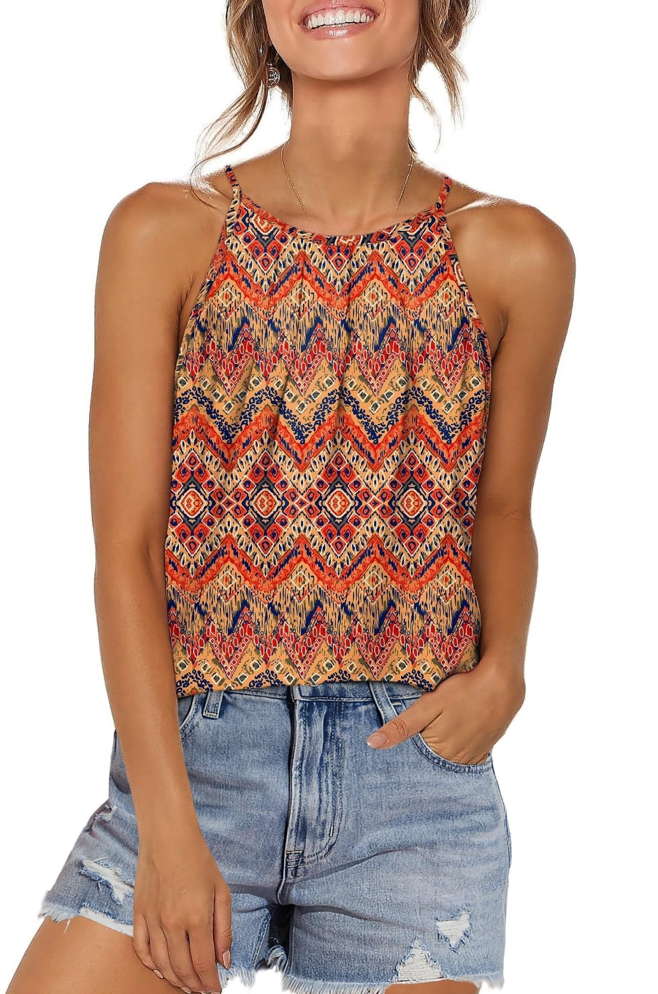 WIHOLL Womens Pleated Tank Tops Spaghetti Strap Camisole Halter Tops Curved Hem Fashion 2025