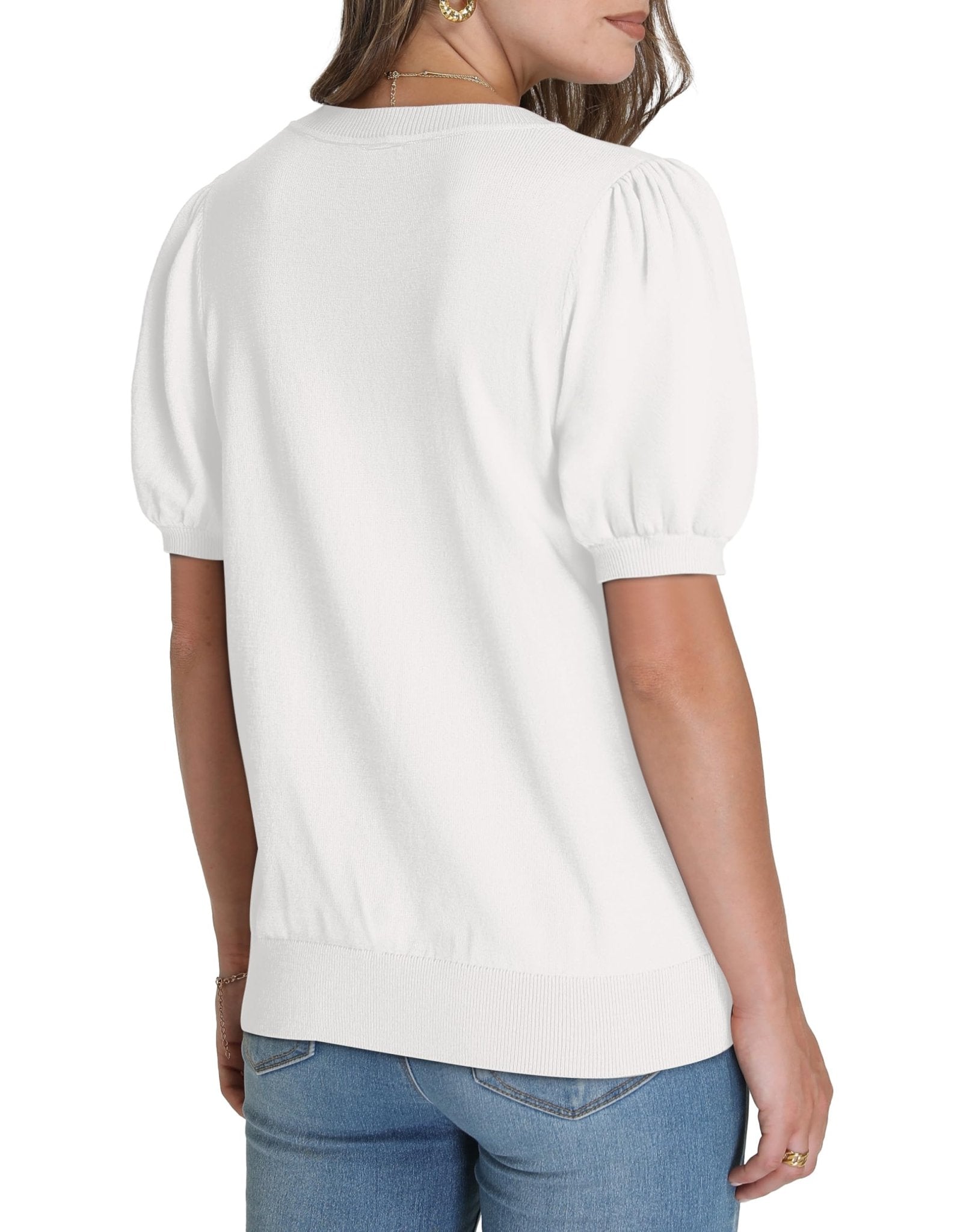 WIHOLL Women's Puff Short Sleeve Sweater 2025 Spring Summer Tops Trendy Business Casual Outfits Work Blouses Clothes