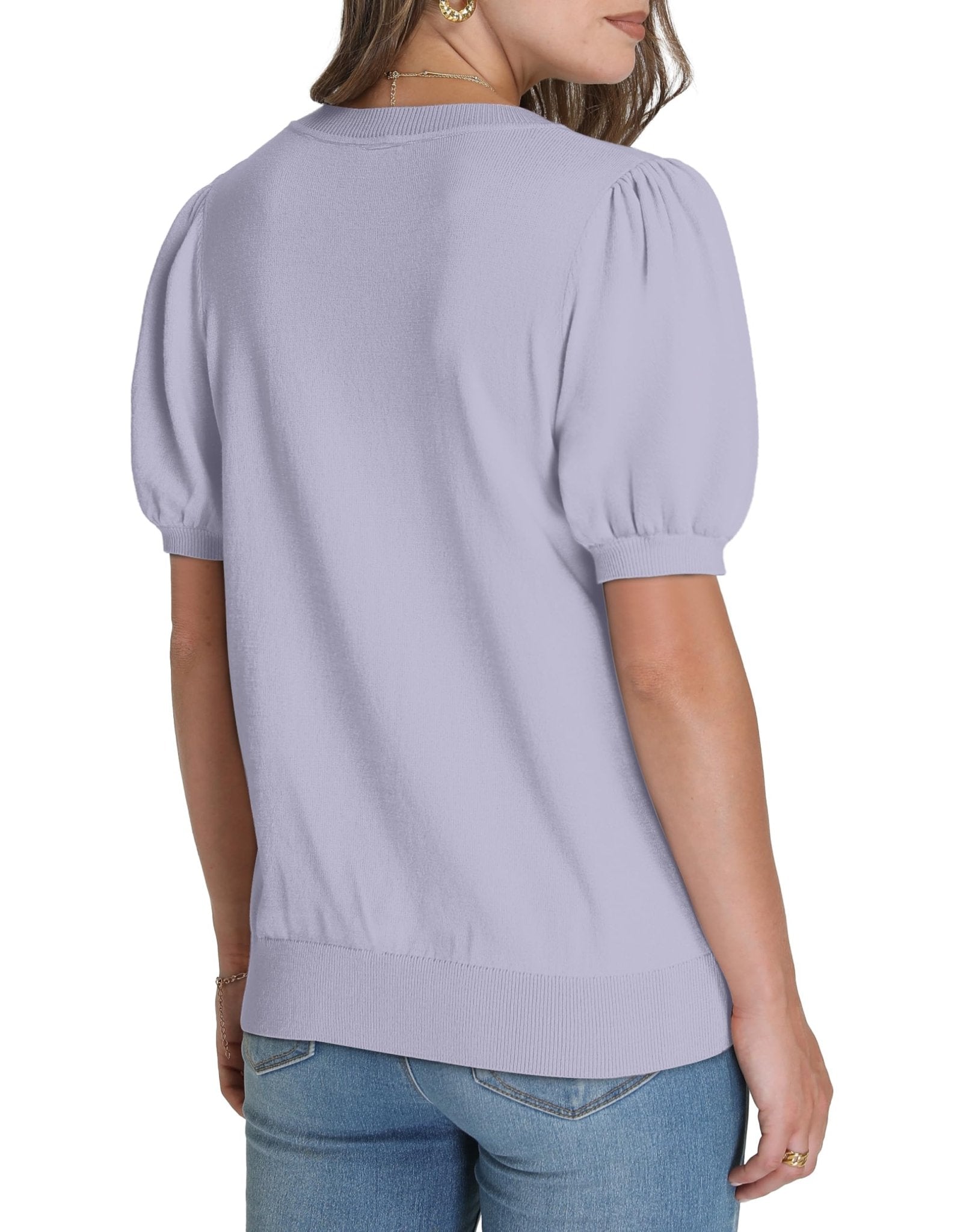 WIHOLL Women's Puff Short Sleeve Sweater 2025 Spring Summer Tops Trendy Business Casual Outfits Work Blouses Clothes