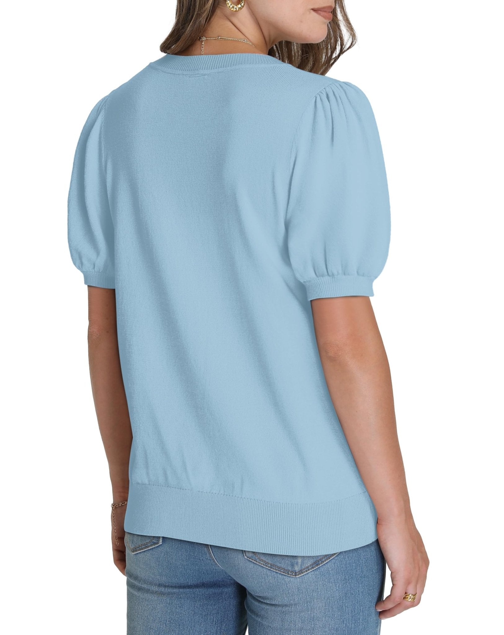 WIHOLL Women's Puff Short Sleeve Sweater 2025 Spring Summer Tops Trendy Business Casual Outfits Work Blouses Clothes