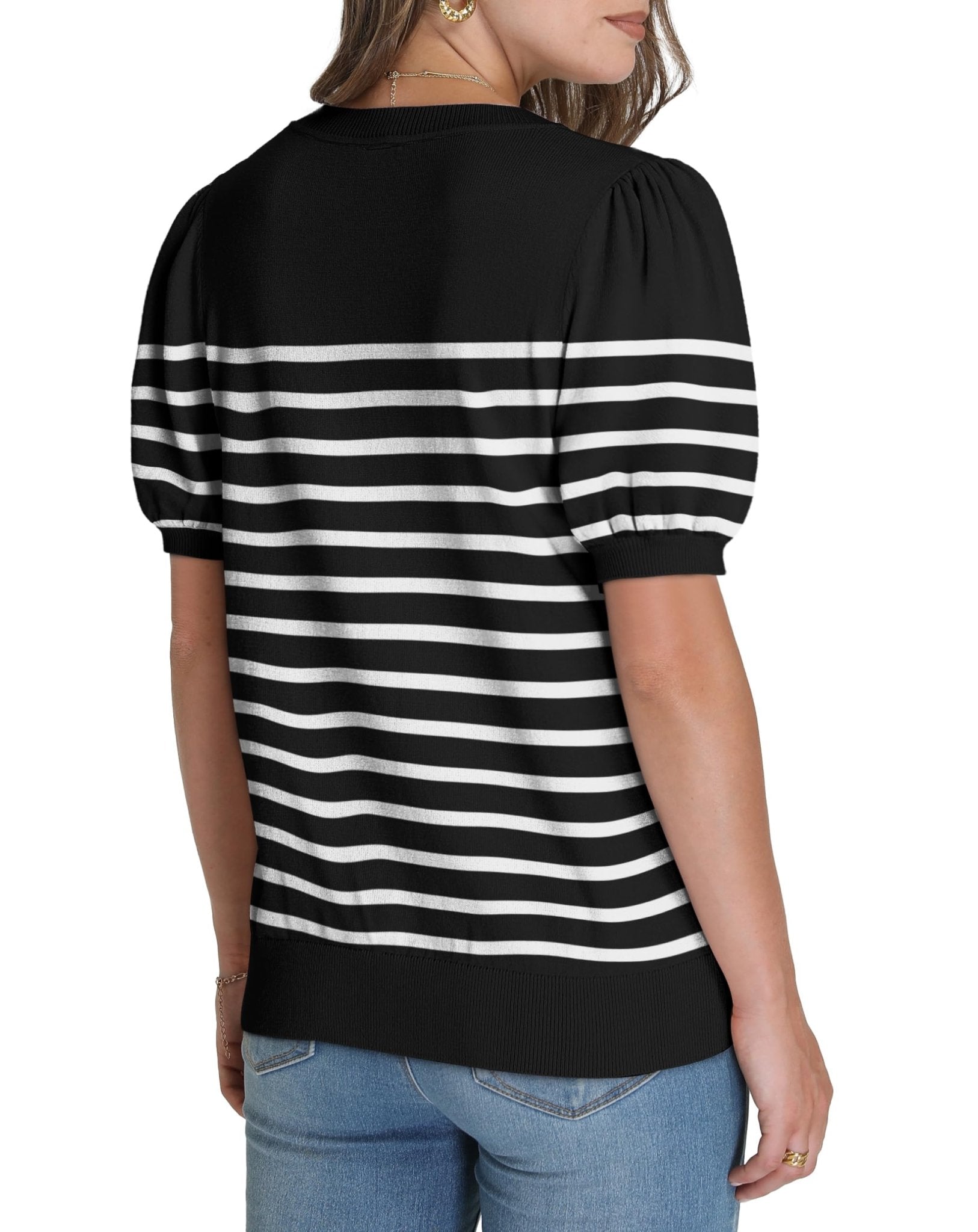 WIHOLL Women's Puff Short Sleeve Sweater 2025 Spring Summer Tops Trendy Business Casual Outfits Work Blouses Clothes