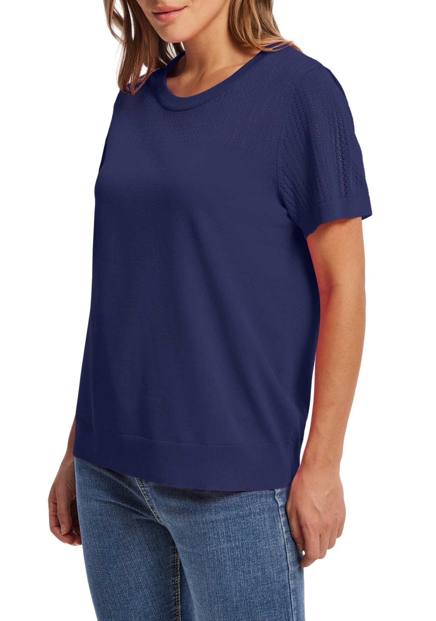 WIHOLL Women’s Short Sleeve Sweater 2025 Spring Summer Tops Pointelle Knit Business Casual Outfits Work Blouses Clothes n