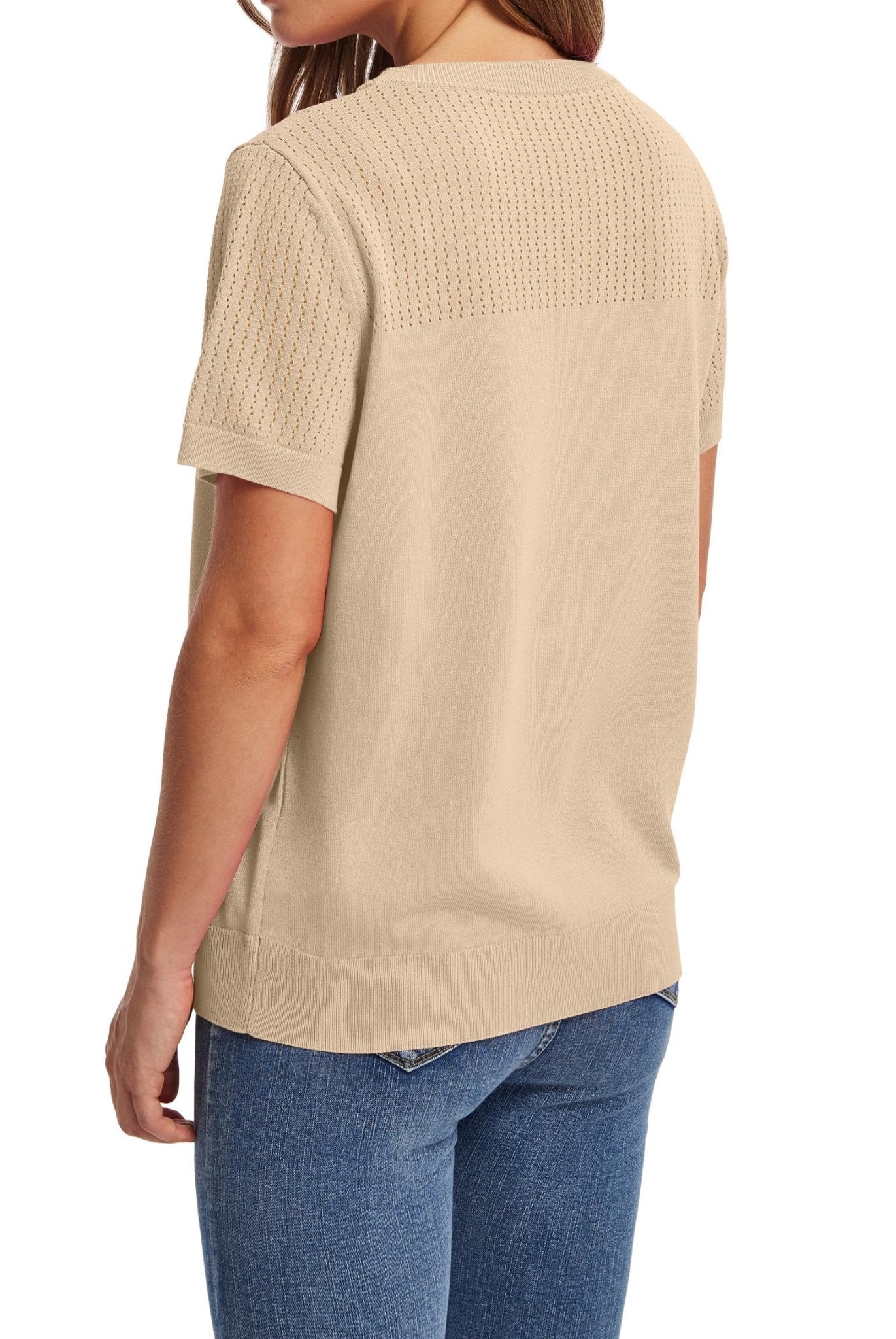 WIHOLL Women’s Short Sleeve Sweater 2025 Spring Summer Tops Pointelle Knit Business Casual Outfits Work Blouses Clothes n