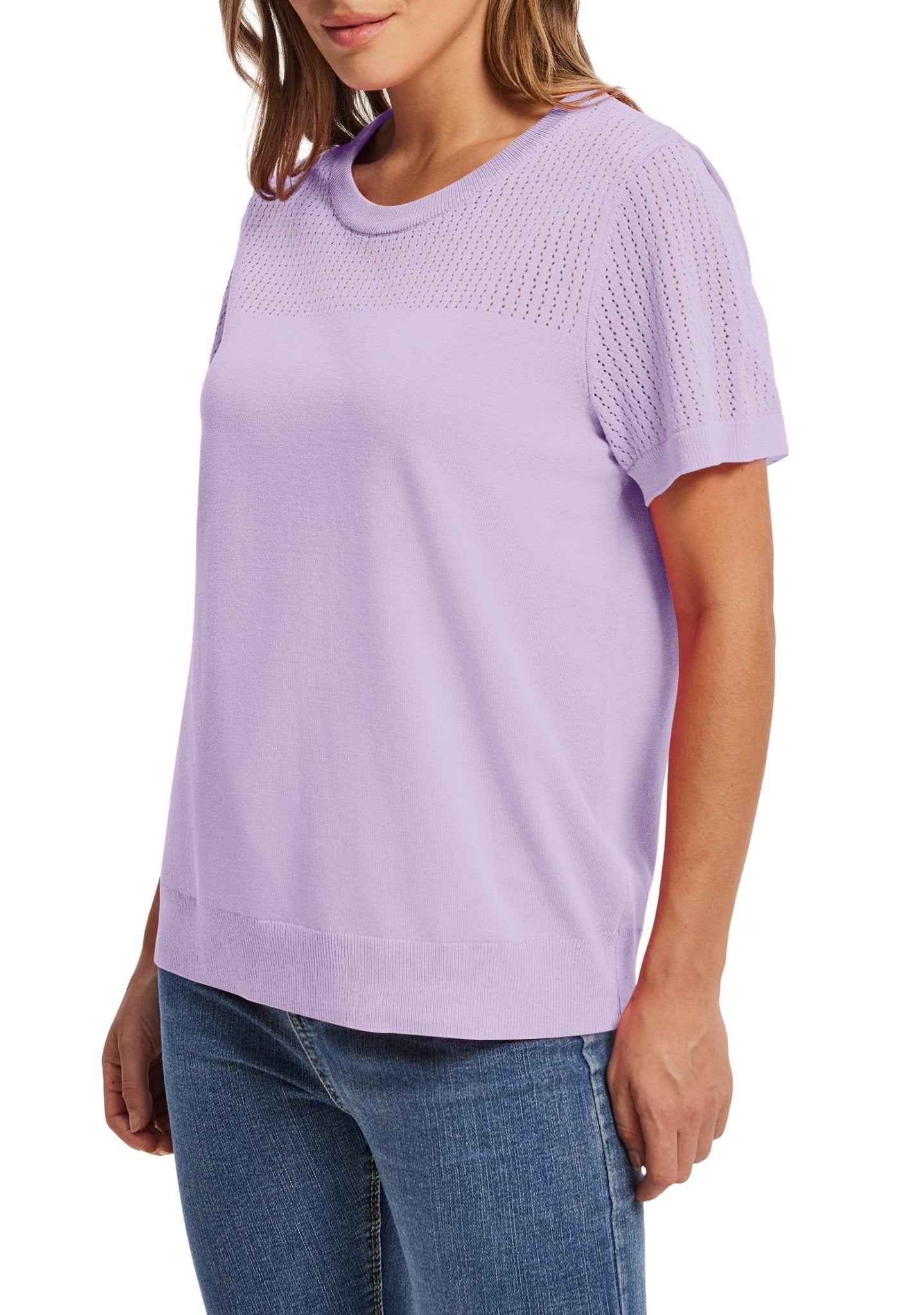 WIHOLL Women’s Short Sleeve Sweater 2025 Spring Summer Tops Pointelle Knit Business Casual Outfits Work Blouses Clothes n