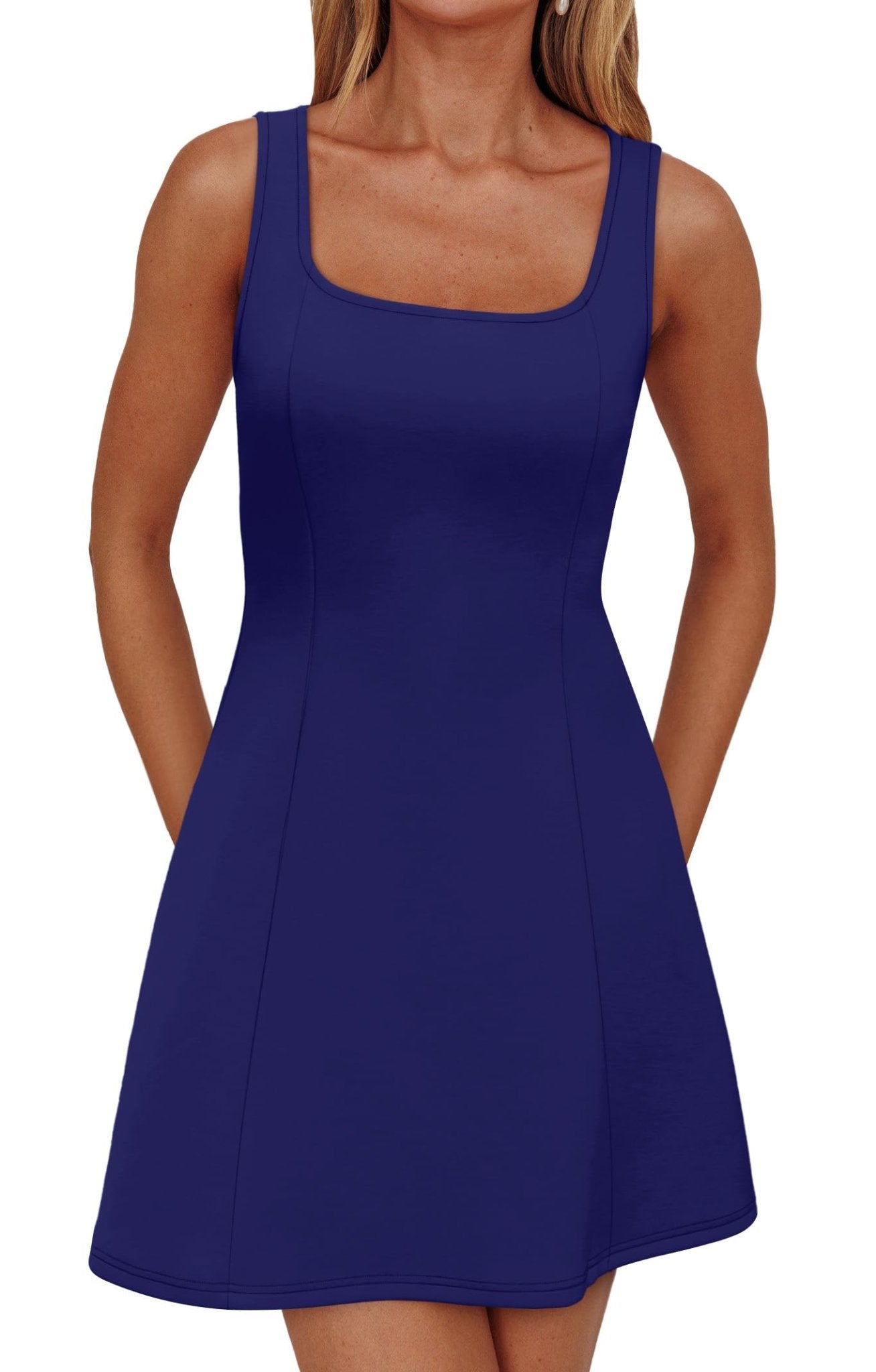 WIHOLL Women's Square Neck A-Line Sleeveless Mini Dress Summer Club Party Little Short Dresses